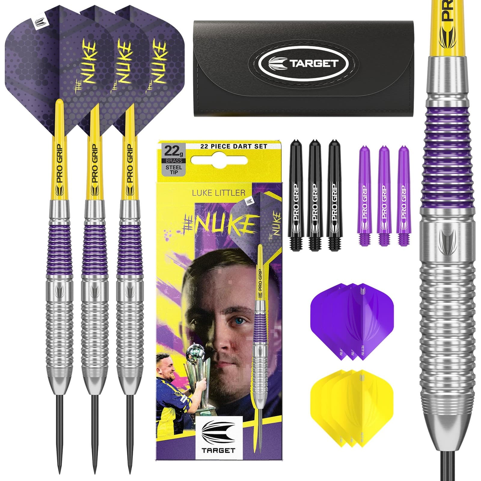 Target Darts Luke Littler Brass Steel Tip Set – 22G 22G| Purple