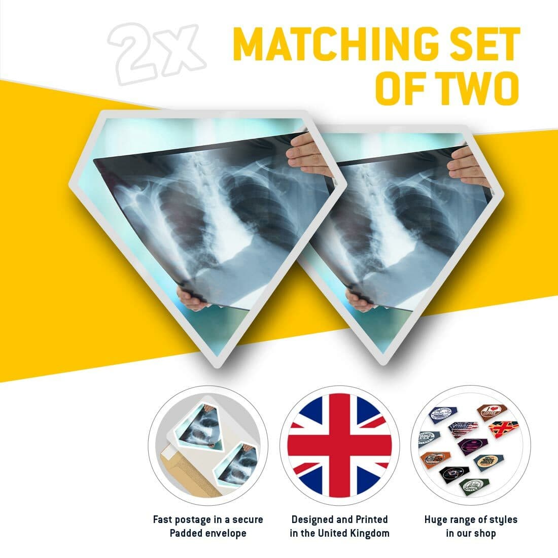 2 x Diamond Stickers 10 cm  - Lung X-Ray Radiography Doctor  #21814 view 2