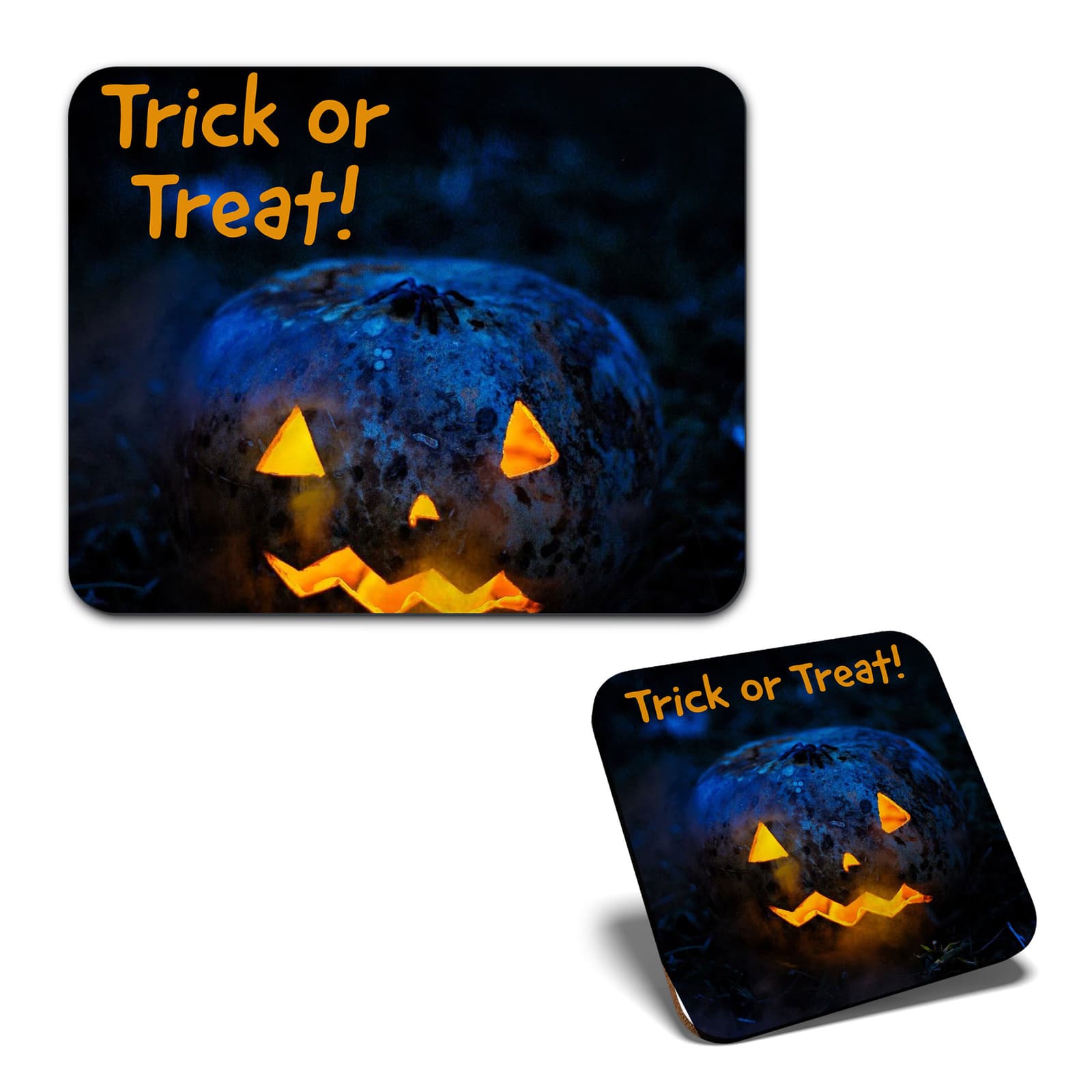 1 Mouse Mat and 1 Square Coaster Trick or Treat Pumpkin Halloween #63320