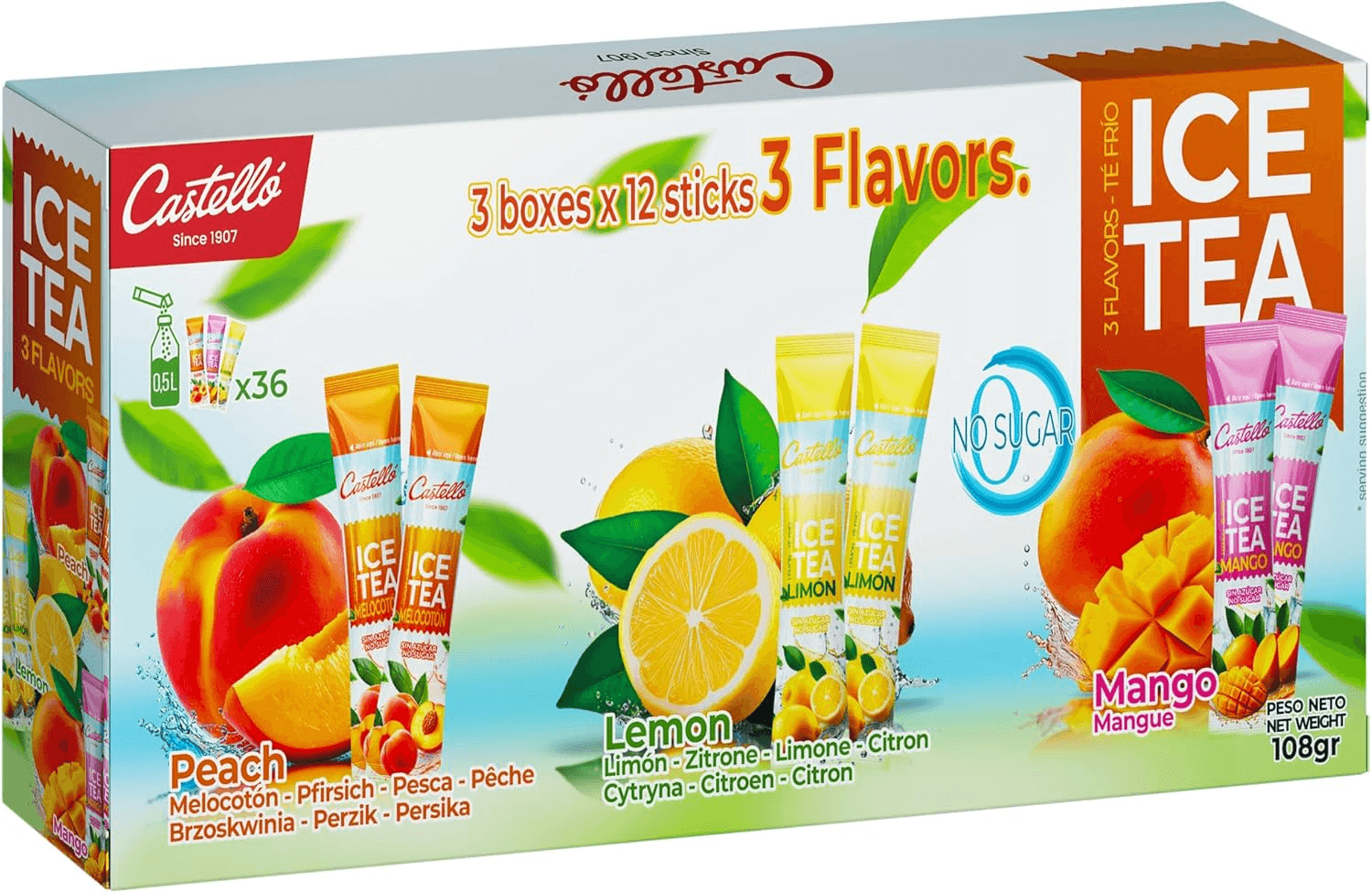 Iced Tea (Ice Tea) Zero and Instant Sachets | 3-Pack: Peach| Lemon and Mango | Tot