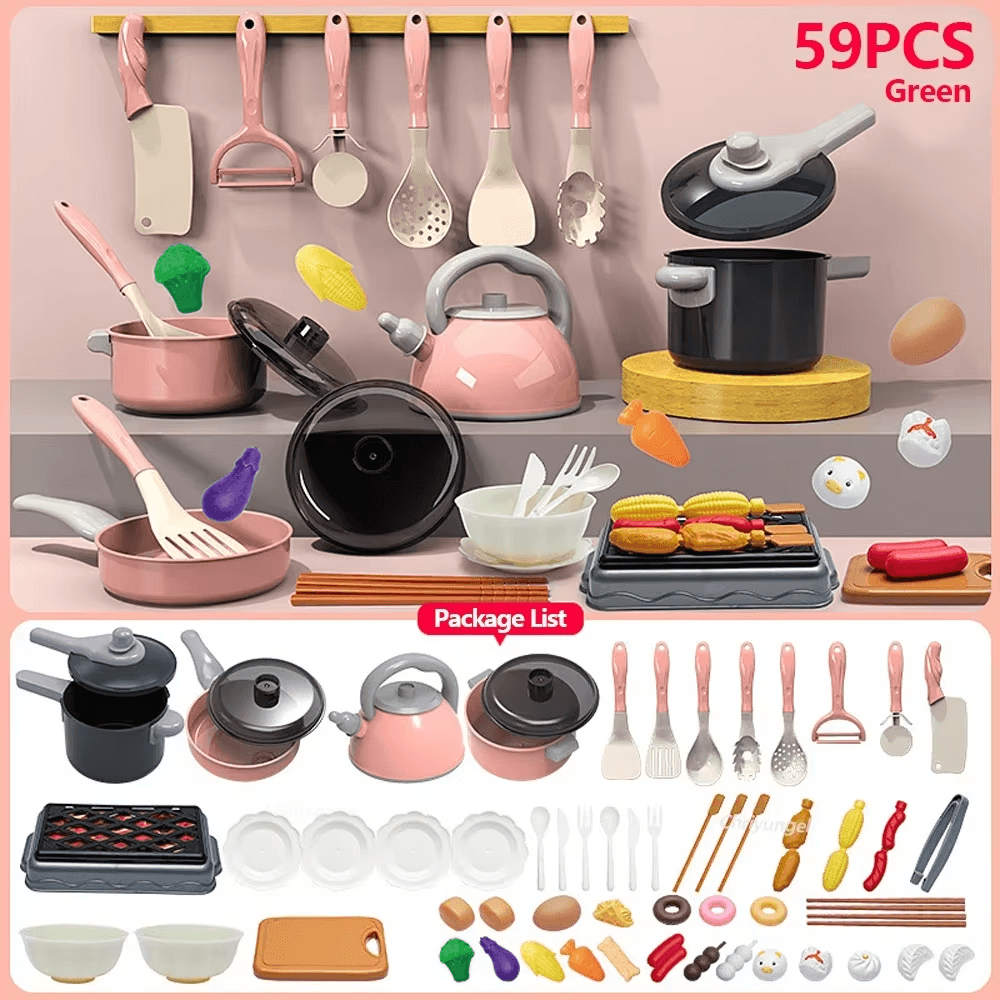 Kids Kitchen Toys Set 92/69/59 PCS Play Kitchen Accessories Kit with Play Pots P