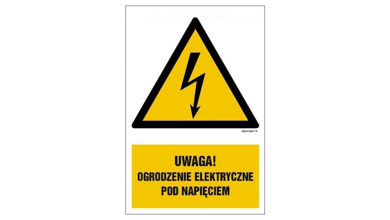 ZNAK - HA020 Uwaga ogrodzenie elektryczne pod napięciem - arkusz 9 naklejek 5 x