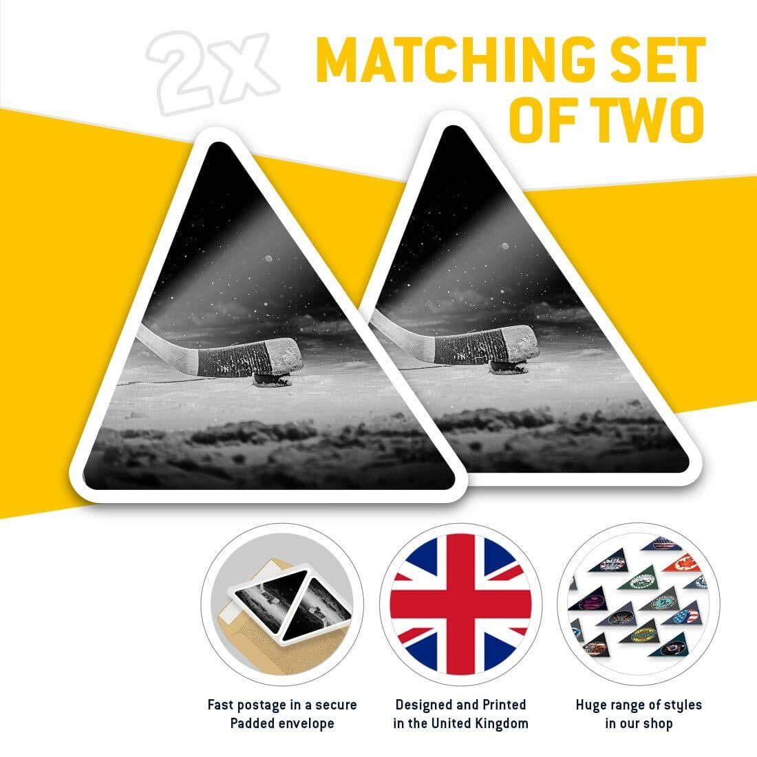 2 x Triangle Stickers  7.5cm - BW - Hockey Stick and Puck Ice Rink  #39154 view 2
