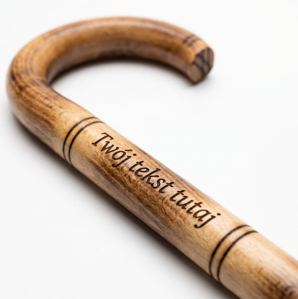 WOODEN WALKING STICK with Shepard-type handle| non-slip| ENGRAVED view 2