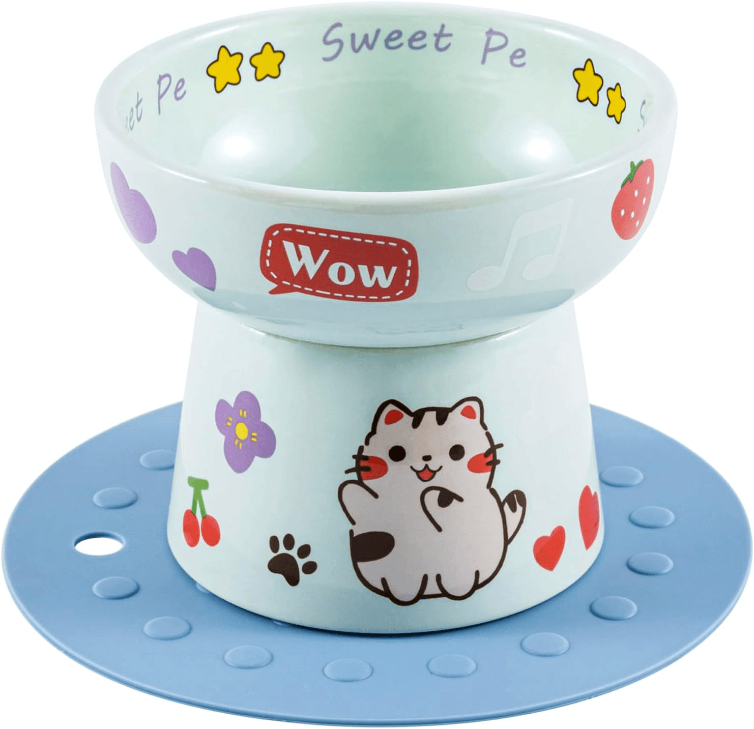 4.8 Inch Ceramic Elevated Cat Bowl with anti Slip Pad Cat Food Container Dish R