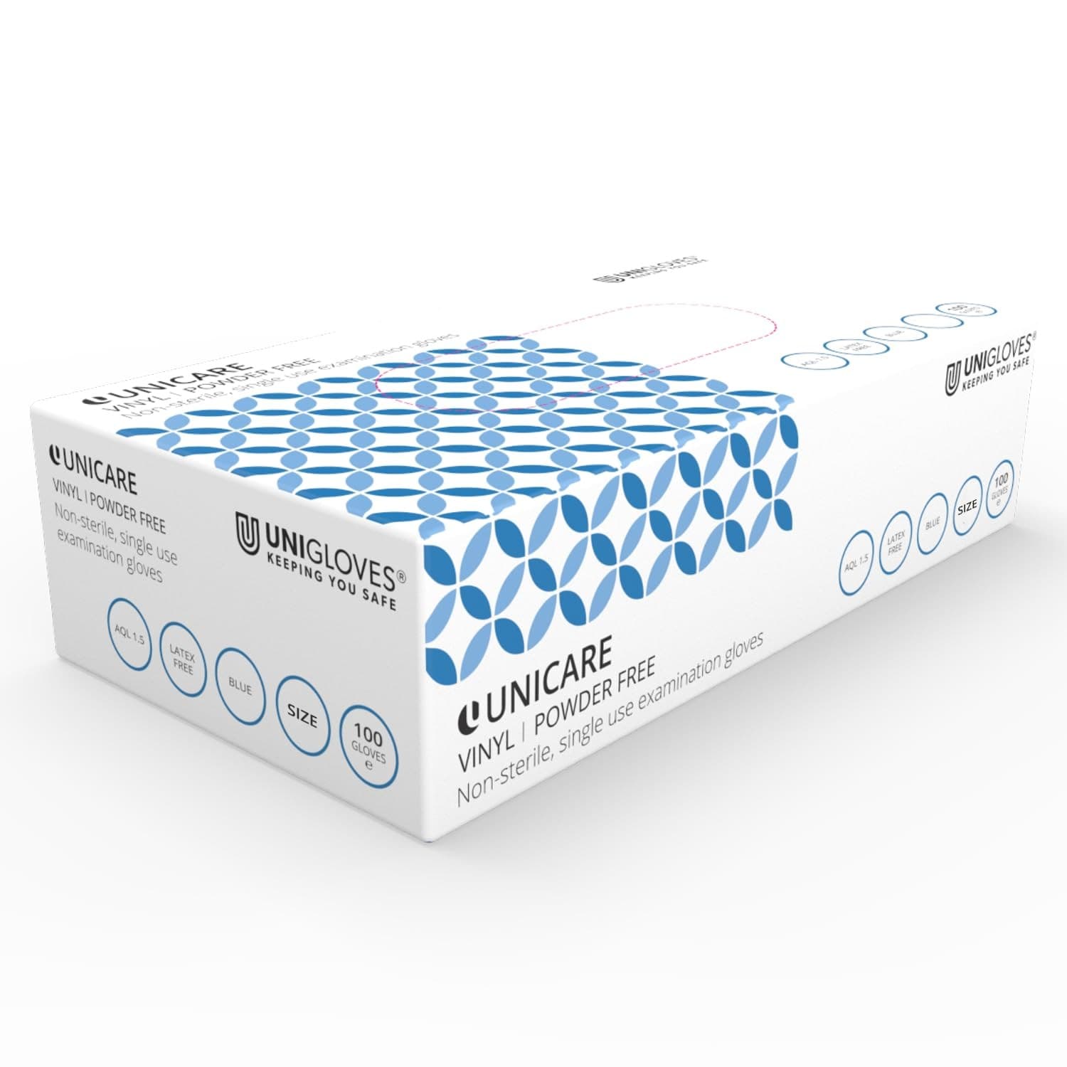 UNIGLOVES Unicare Vinyl Examination Glove| Medical Grade EN455| Medium Weight, view 2