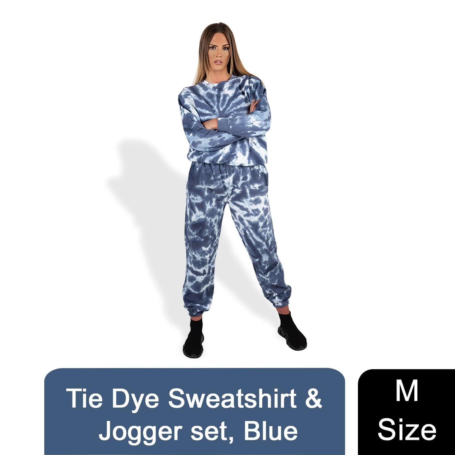 Pyjama Set Tie Dye Blue Medium Polycotton Long Sleeve Jogger Pants Elastic Waist
