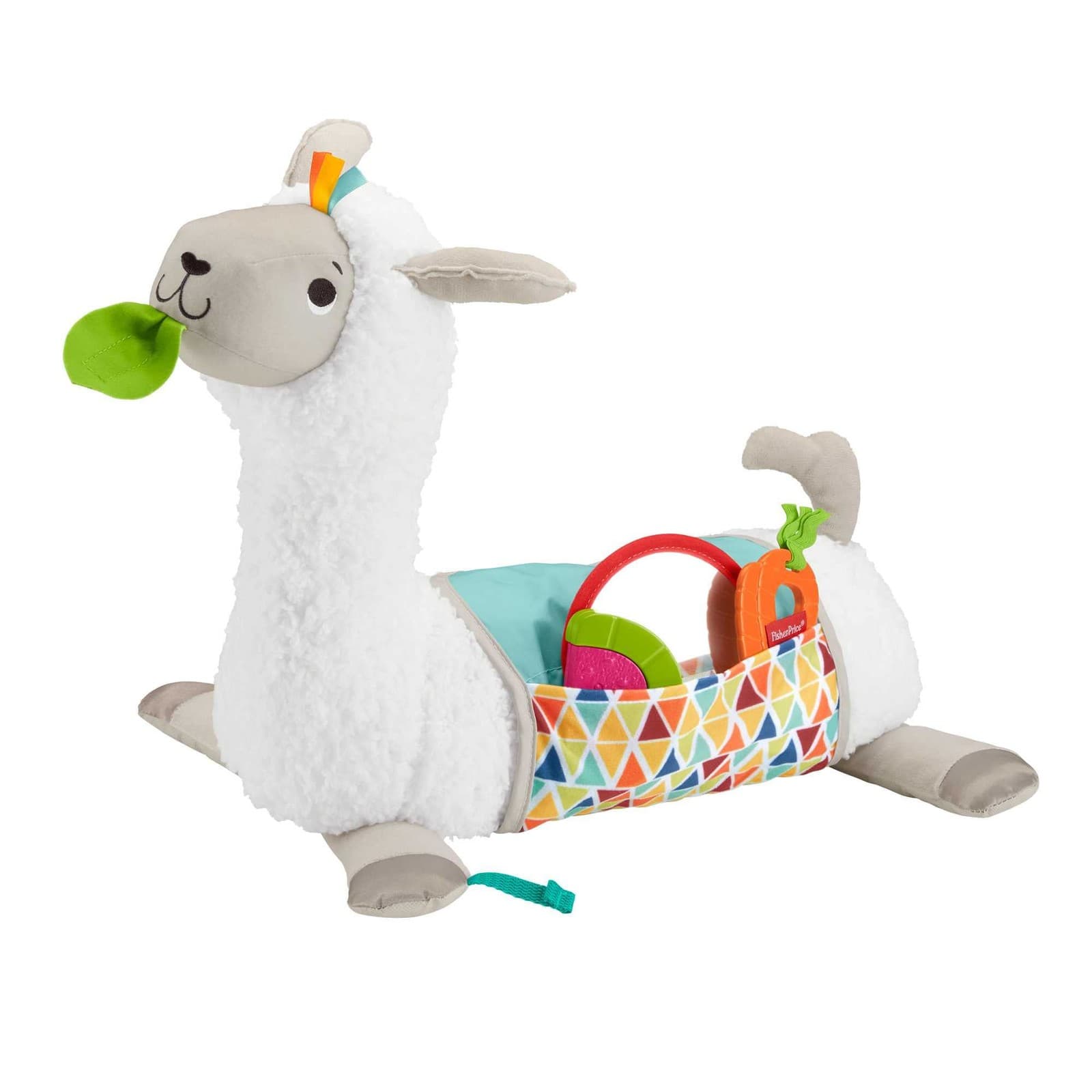 Fisher-Price Tummy Time Llama Plush| Grow-with-Me Baby Toy with Rattle| Mirror &