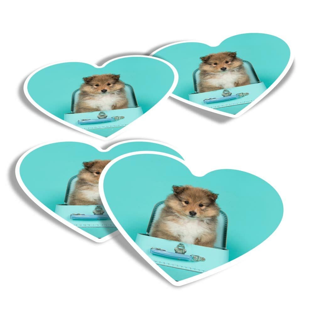 4x Heart Stickers - Shetland Sheepdog Puppy Collie #21428