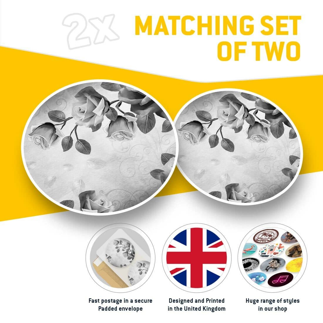 2 x Vinyl Stickers 30cm (bw) - Vintage White Roses Painting  #43321 view 2