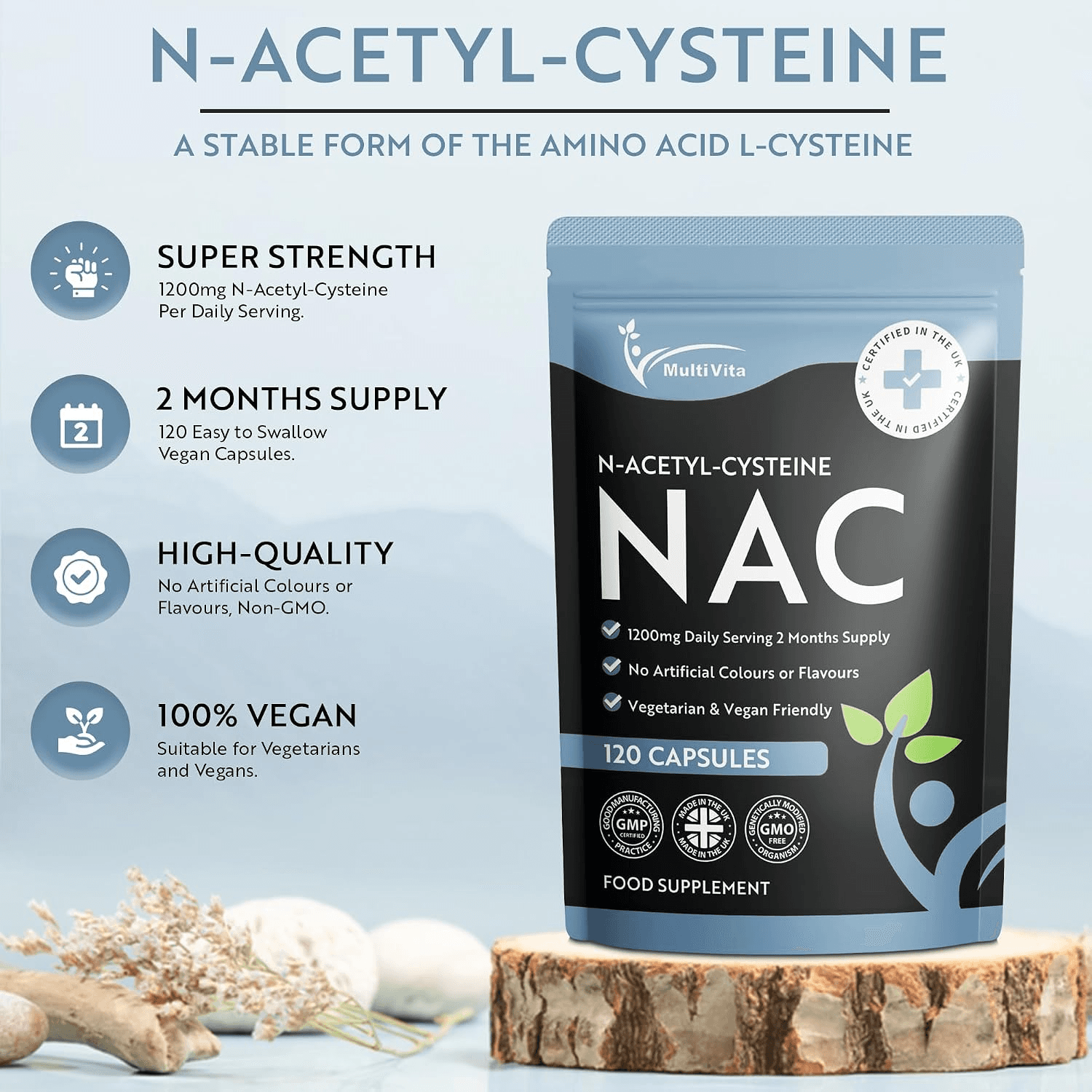 NAC Supplement 1200Mg Daily Serving– 120 Vegan Capsules| 2-Month Supply – High S view 2