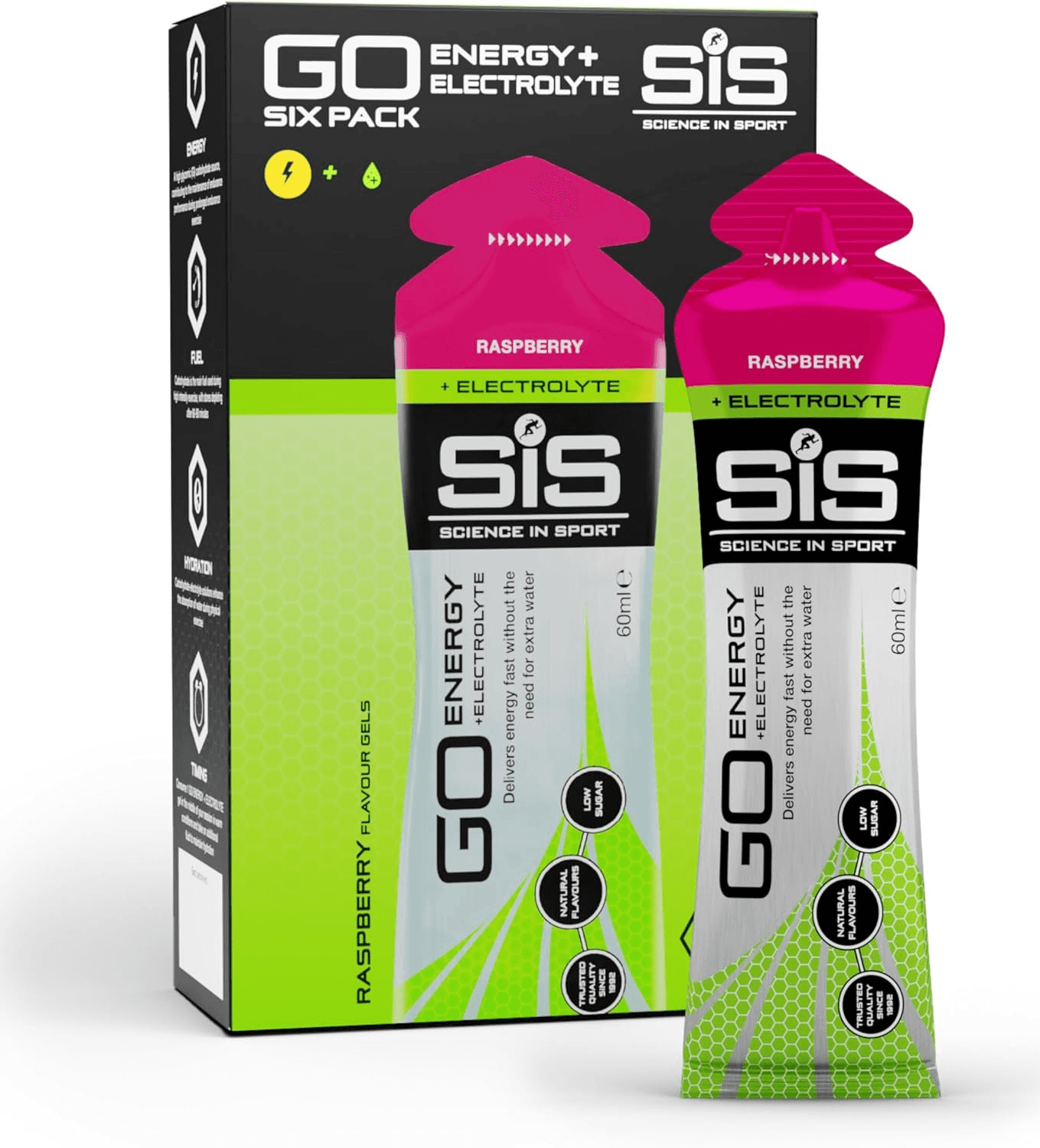 GO Energy + Electrolyte Gel 6 X 60Ml Raspberry| Vegan – Ideal for Energy Supply