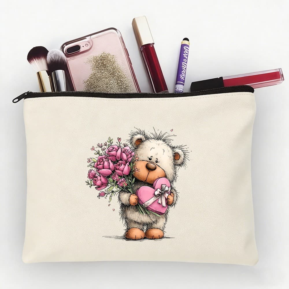 Printed Women Teddy Bear Design Change Bag Card Wallet Pouch Zip Coin Purse