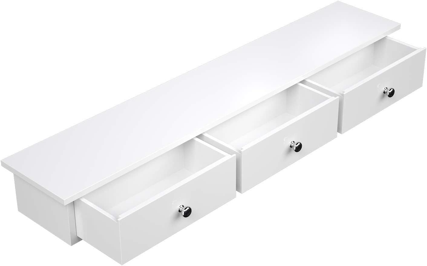 SONGMICS LWS085W01 Floating Wall Shelf with 3 Drawers| 80 x 15 x 10 cm