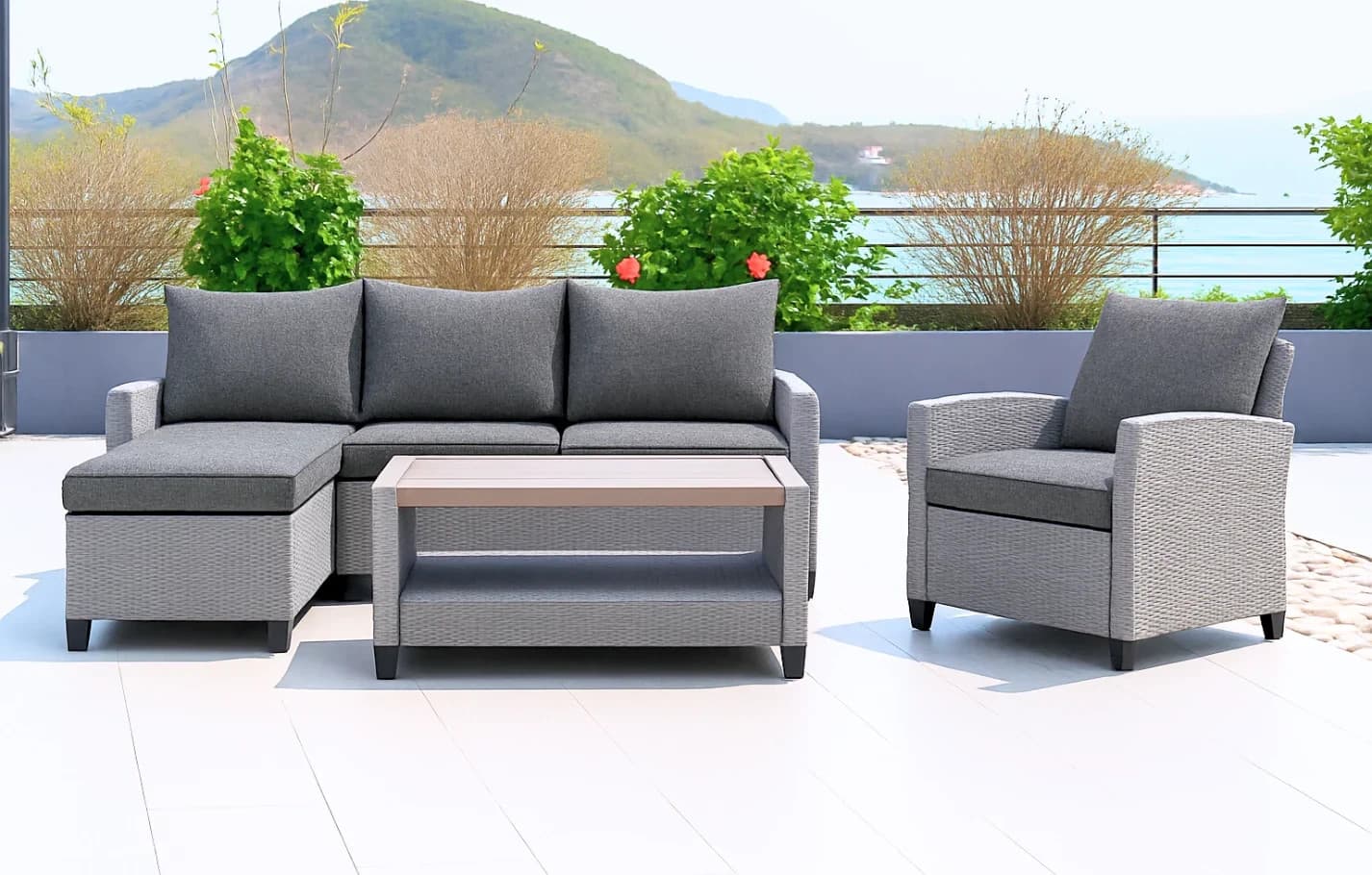 Stockholm Grey 4 Seater Chaise Lounge Set with Armchair
