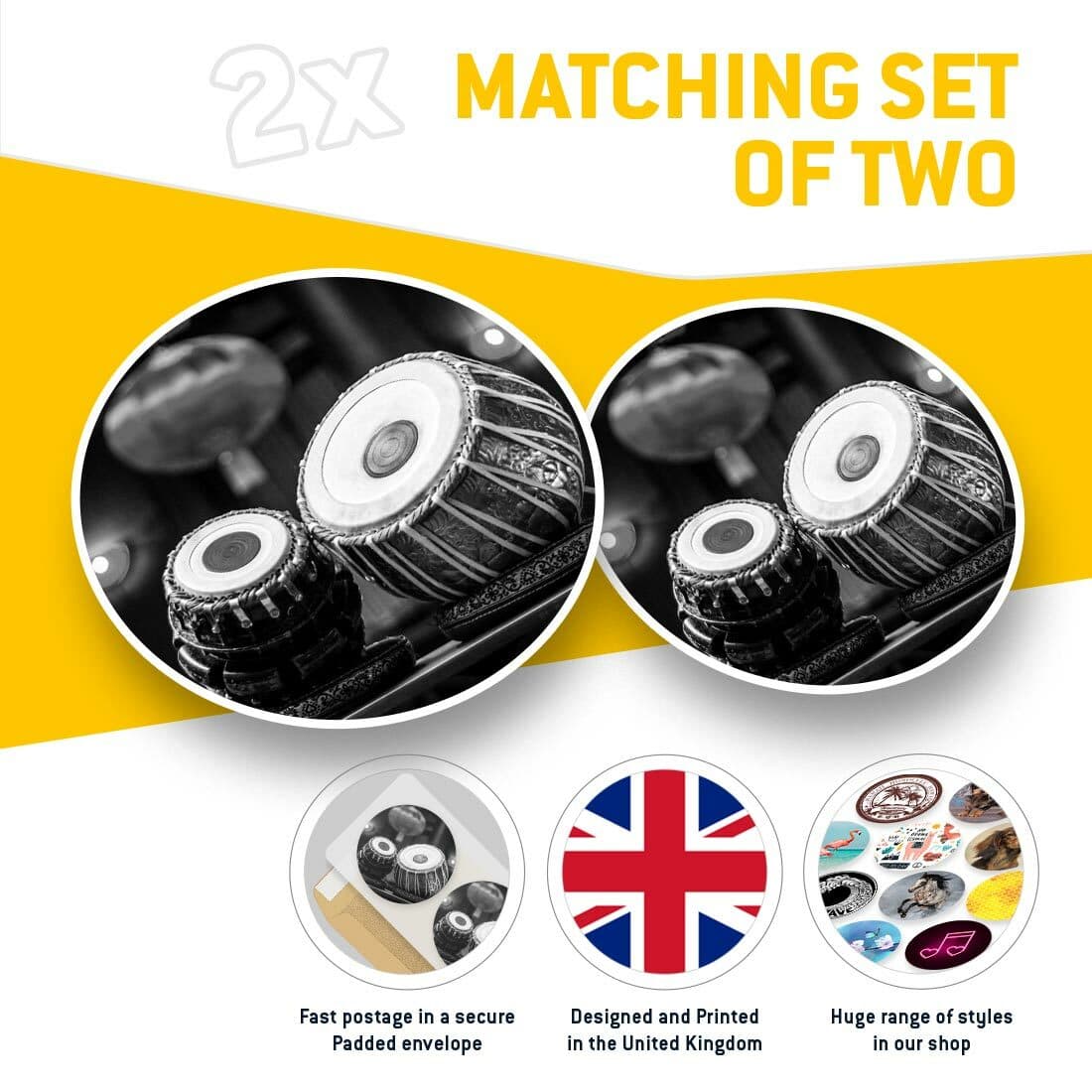 2 x Vinyl Stickers 7.5cm (bw) - Tabla Drum Music India Folk  #38592 view 2