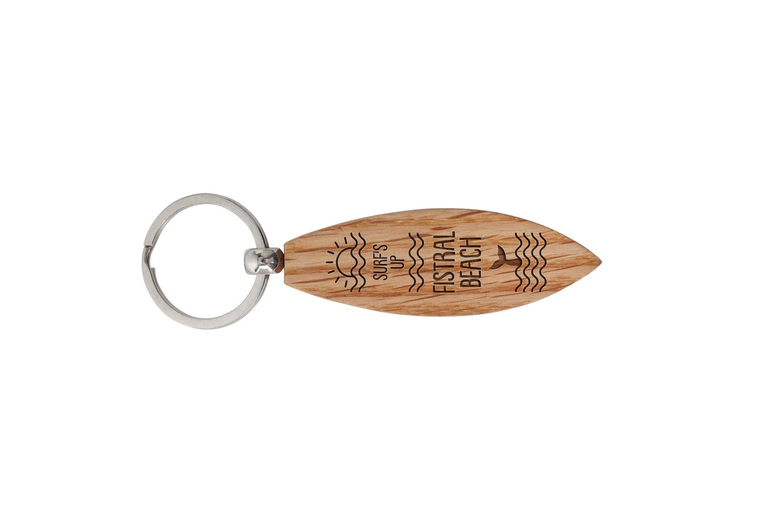 Loft 'Surf's Up Fistral Beach' Oak Surfboard Birthday Keyring Keepsake