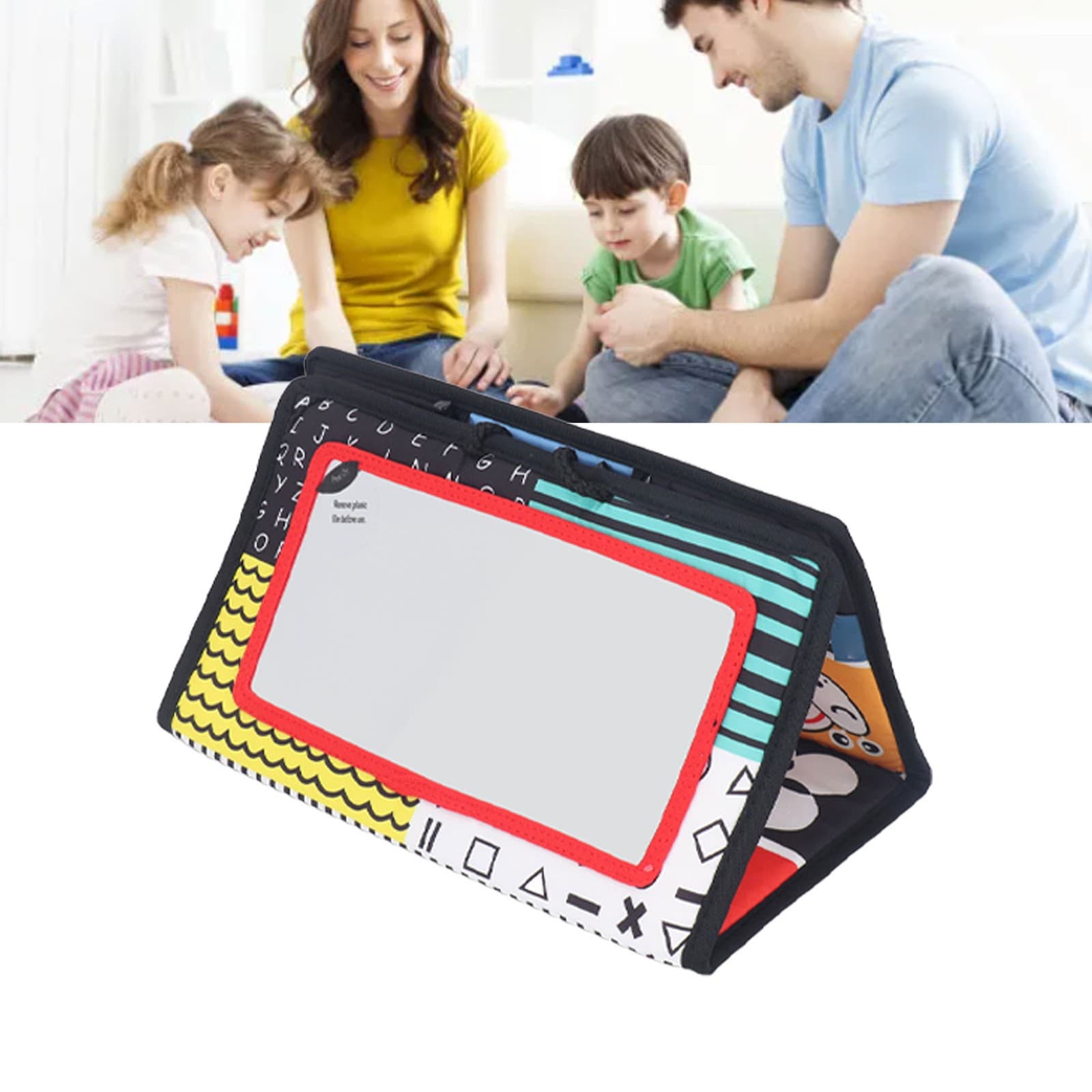 Baby Car Mirror Toy Foldable Vision Training Hanging Toy For Backseat Black Red view 2