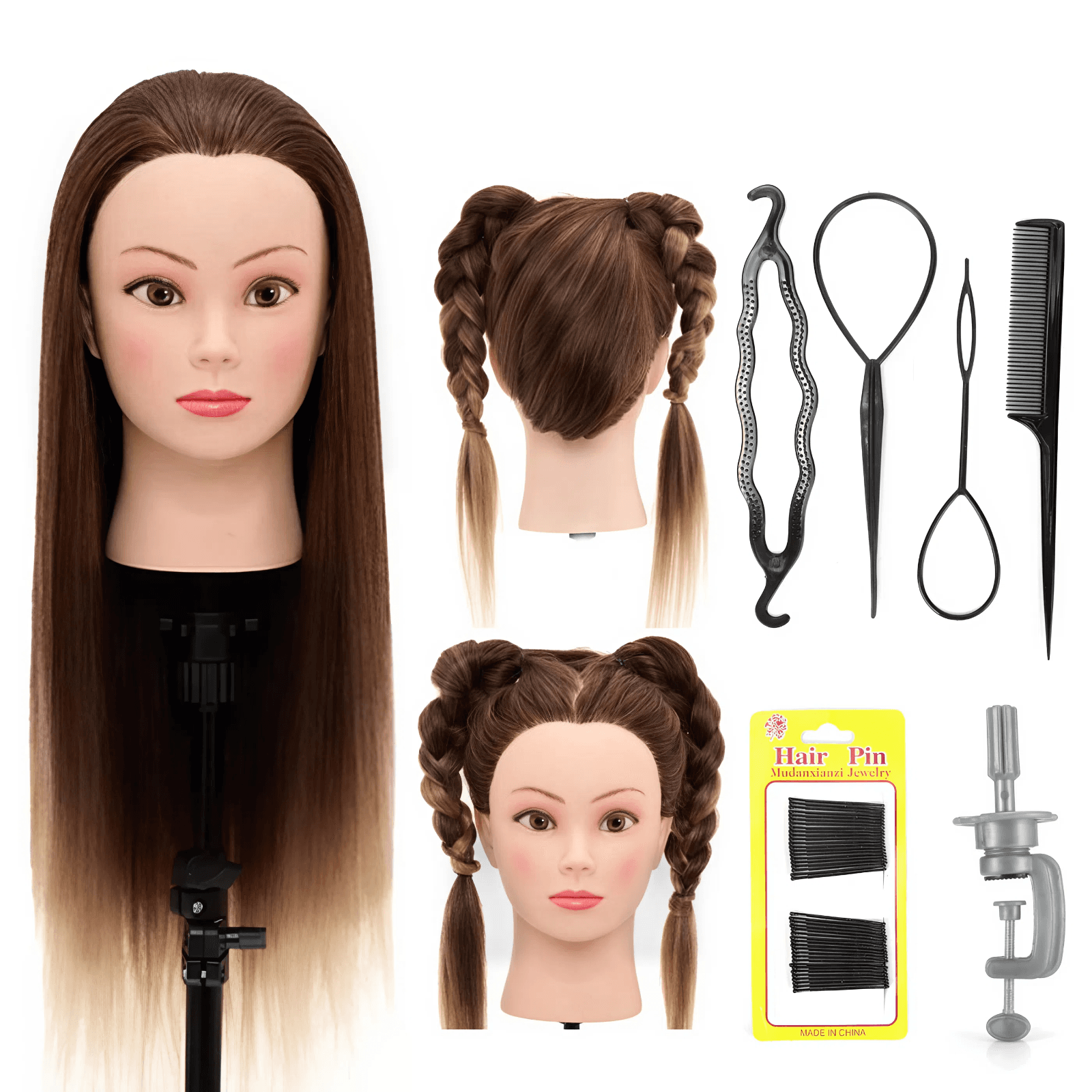 26 inch Training Head Hairdressing Styling Practice Mannequin Doll+Braid Set