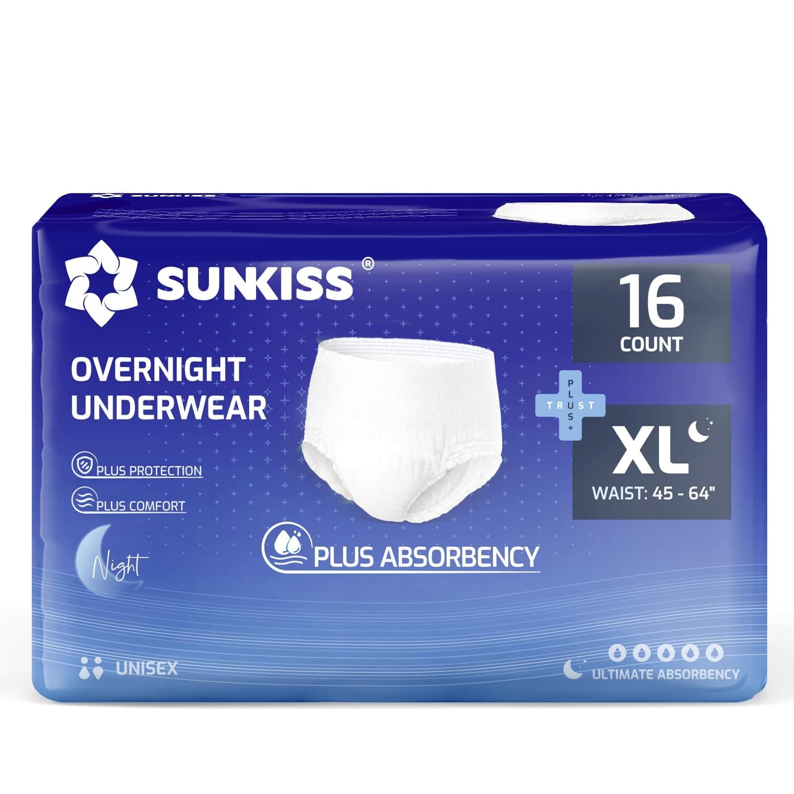 SUNKISS TrustPlus Incontinence Pants for XLarge Overnight (16 Count)| White
