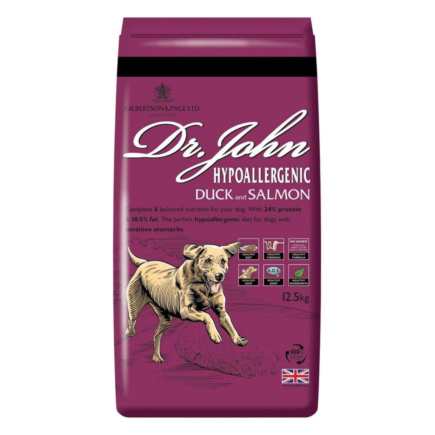 Dr John 12.5kg Hypoallergenic Duck and Salmon Dry Dog Food