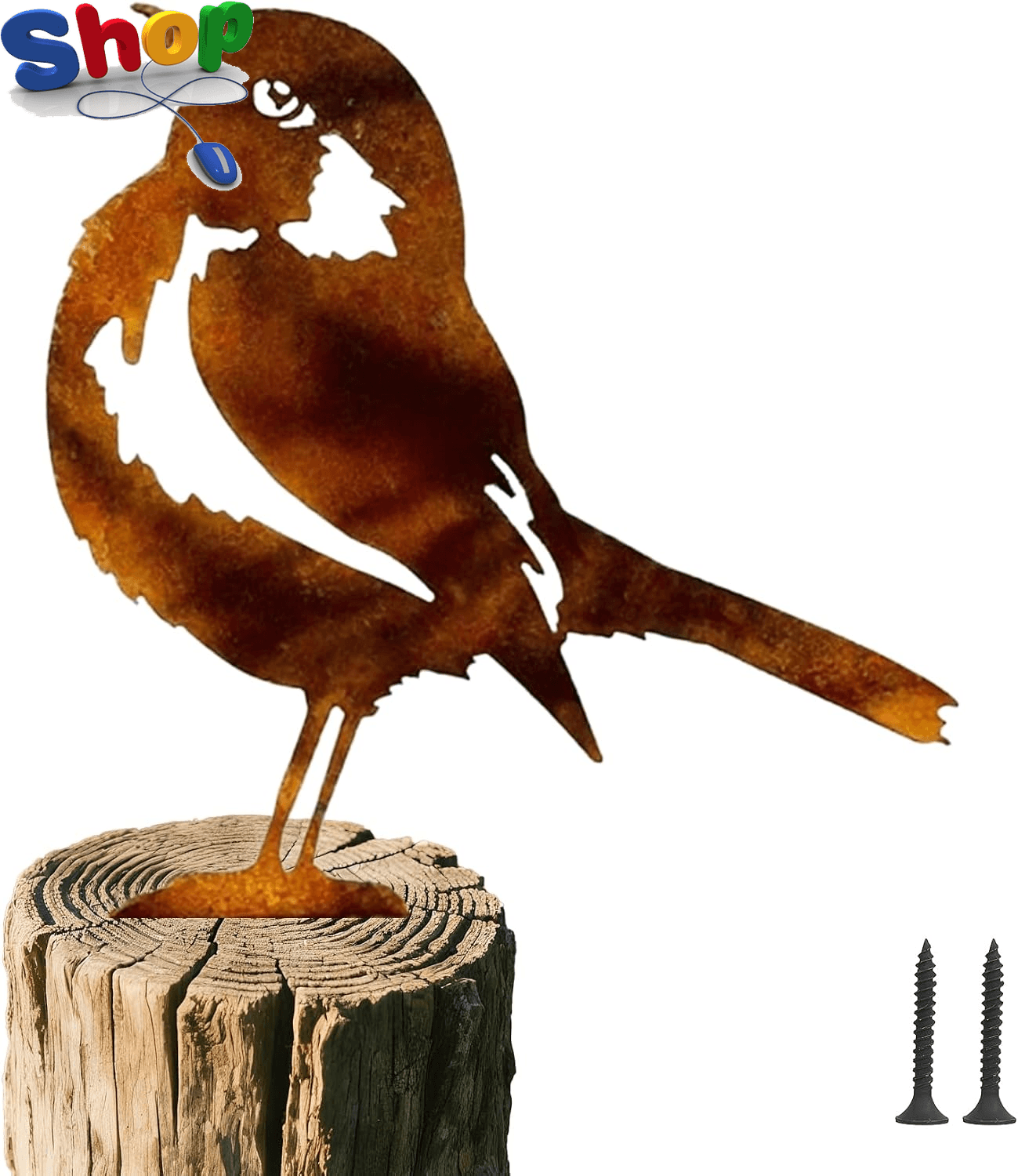 Rusty Metal Sparrow Sculpture Garden Ornament| Lifelike Patina Bird Silhouette f