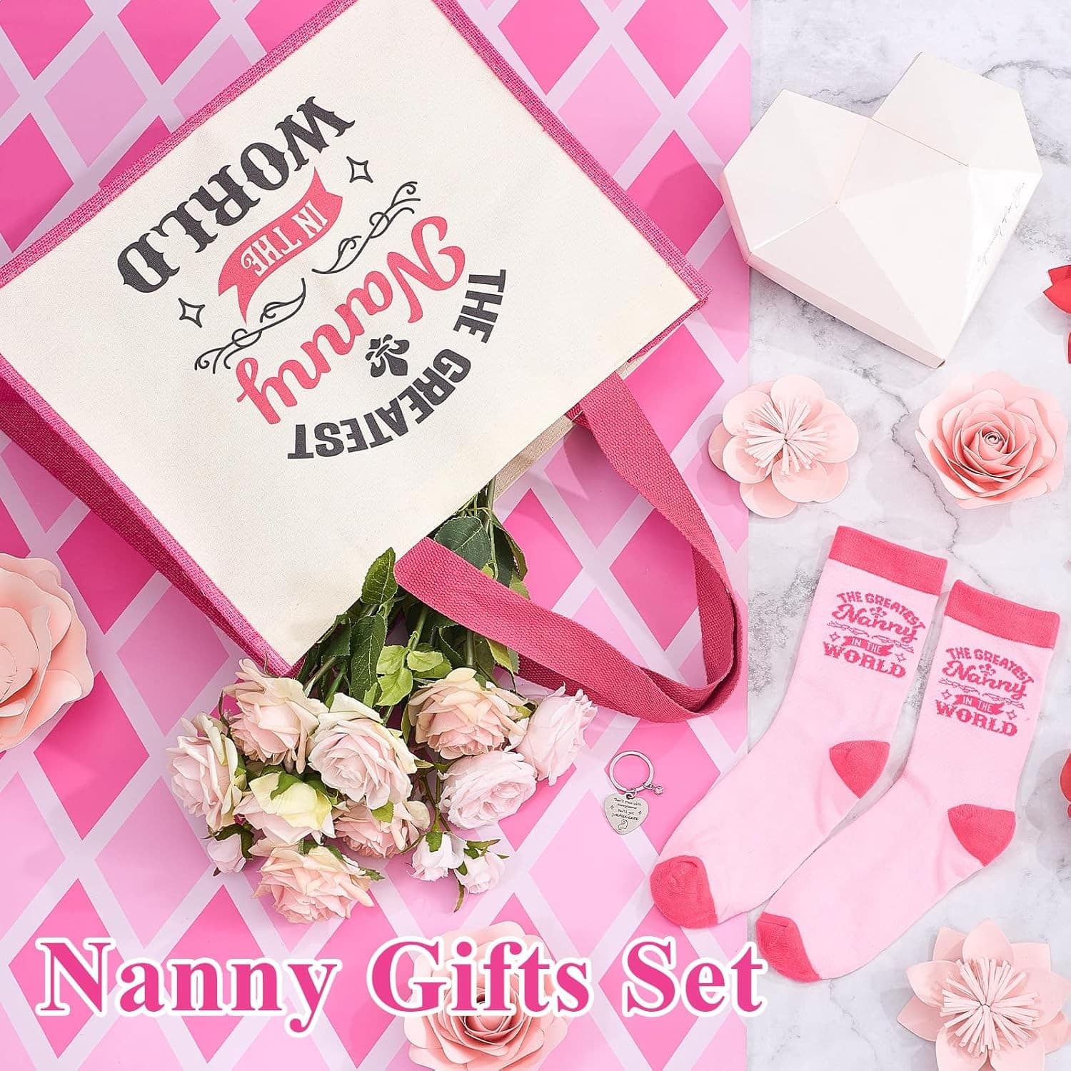 Xuniea 3 Pcs Nanny Gifts on Valentine's Day Mother's Day Include Shopping Tote view 2
