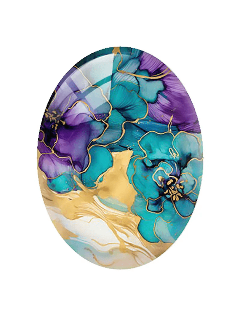 10Pcs/Lots Oval Ink Blue Flower Photo Glass Cabochon Charms Demo Flat Back Cameo