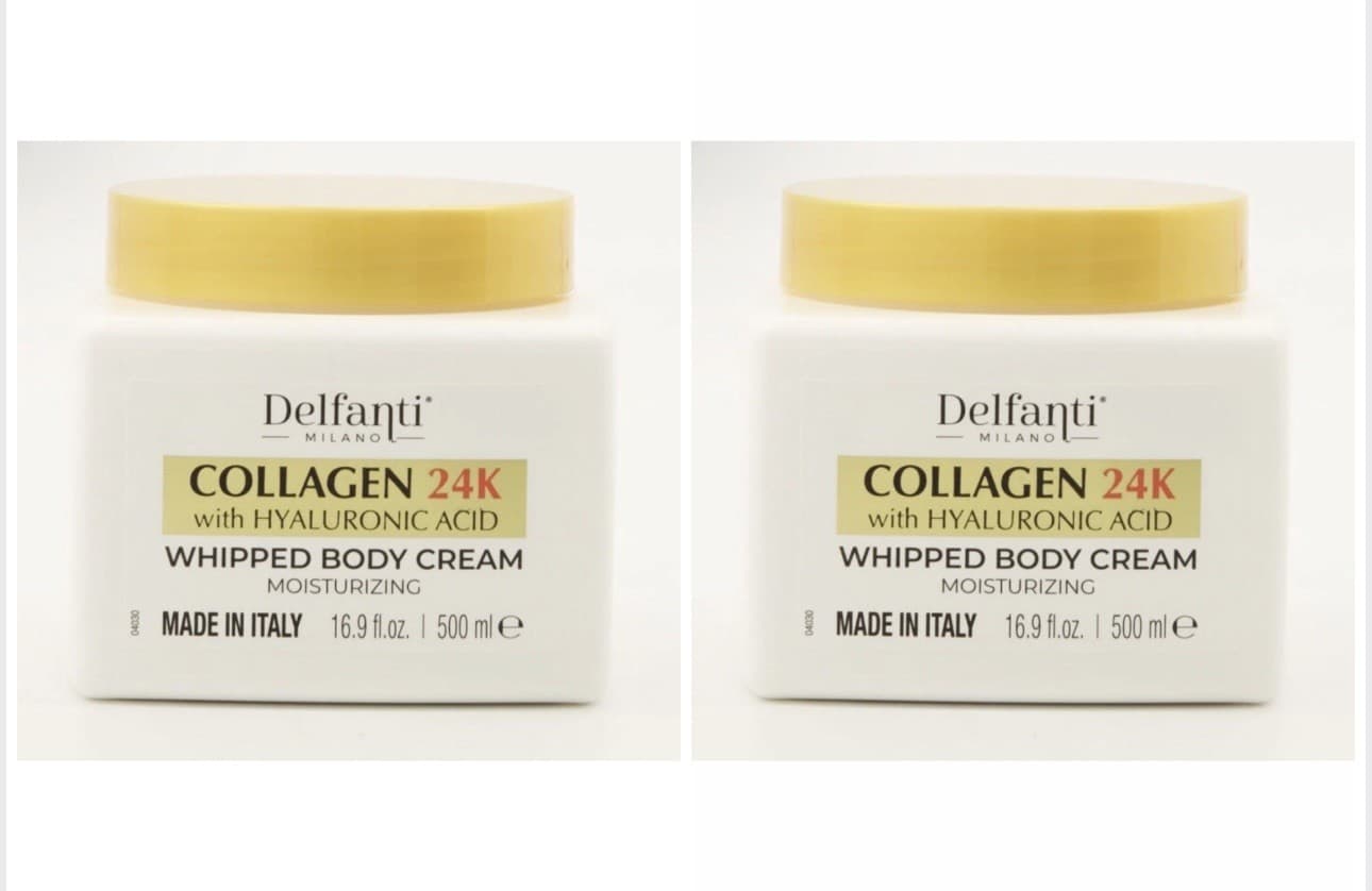 2x Delfanti Milano COLLAGEN 24K With Hyaluronic Acid Whipped Body Cream 500ml