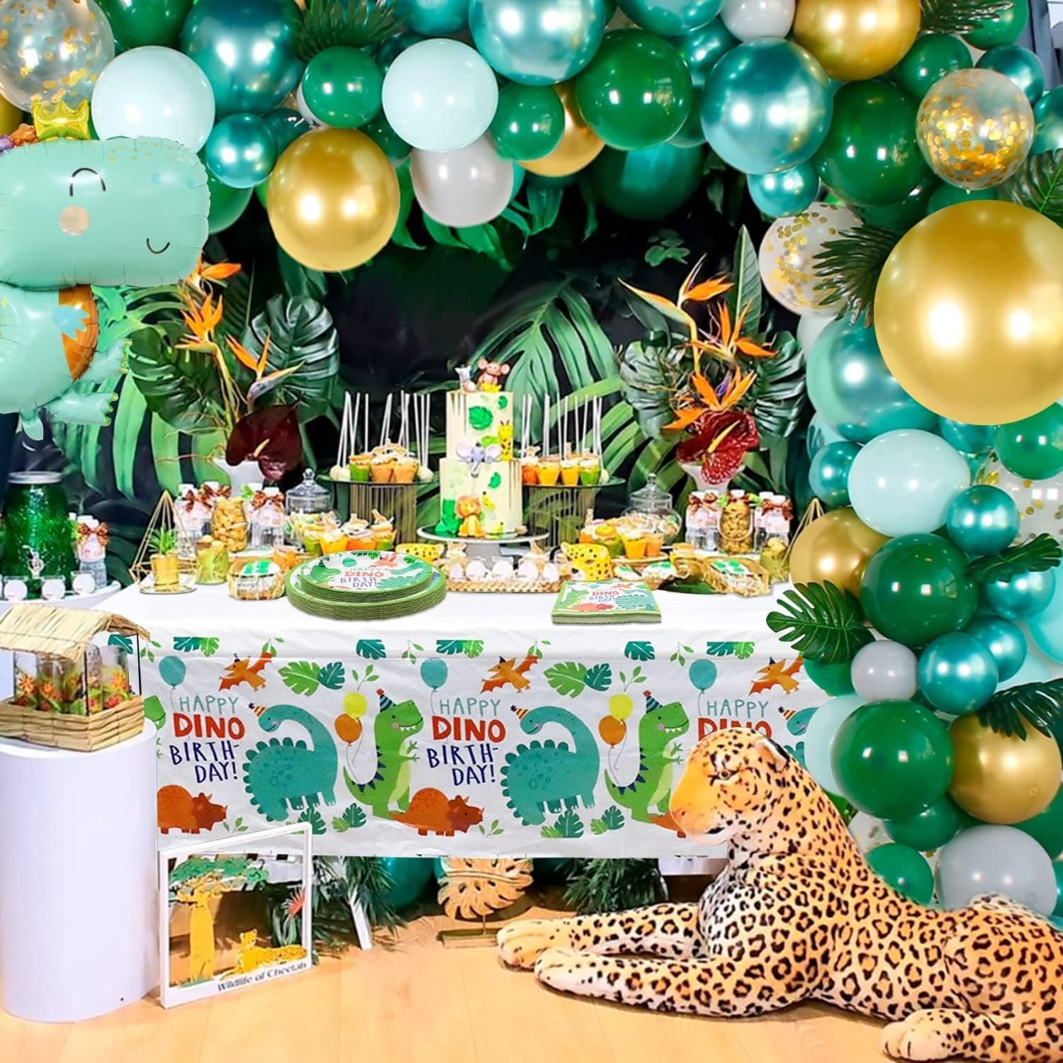 120 Pack Dinosaur Party Supplies - Dinosaur Themed Tableware Set - Dino Happy B view 2