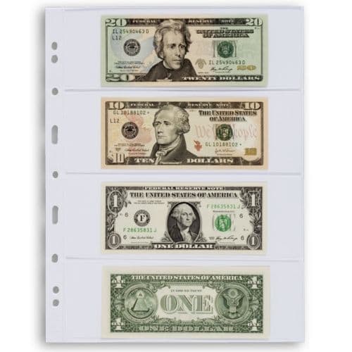 20 Banknotes Album Pages Lighthouse Grande 4 Pockets Modern Currency 4C Clear US