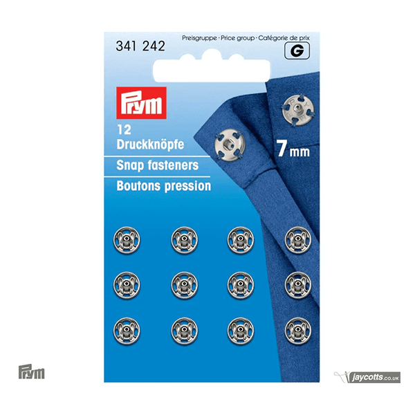 PRYM Sew-On Snap Fasteners Silver 341242 Size: 7mm Pack of 12