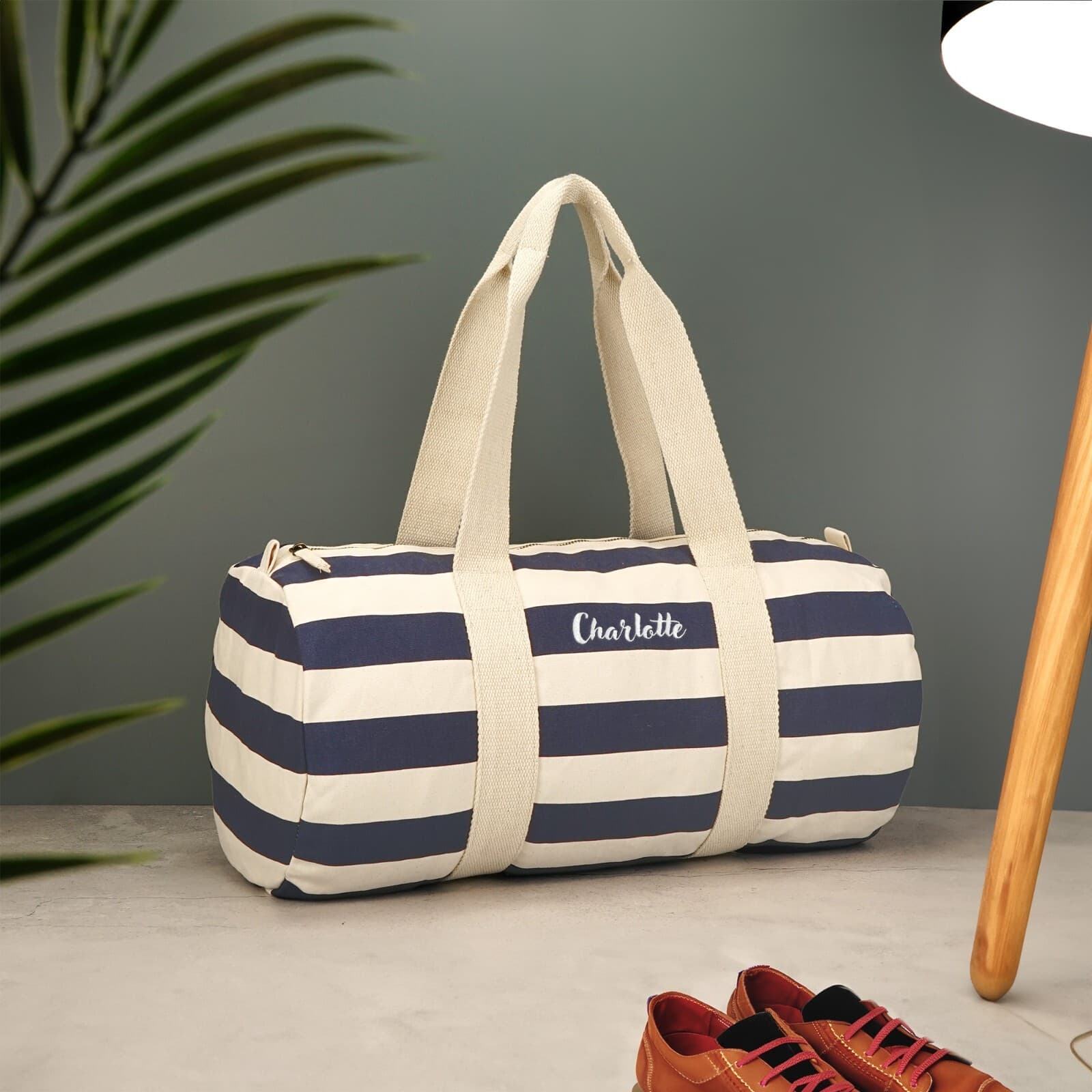 Personalised Nautical Canvas Barrel Tote Bag - Embroidered Customised Adlery
