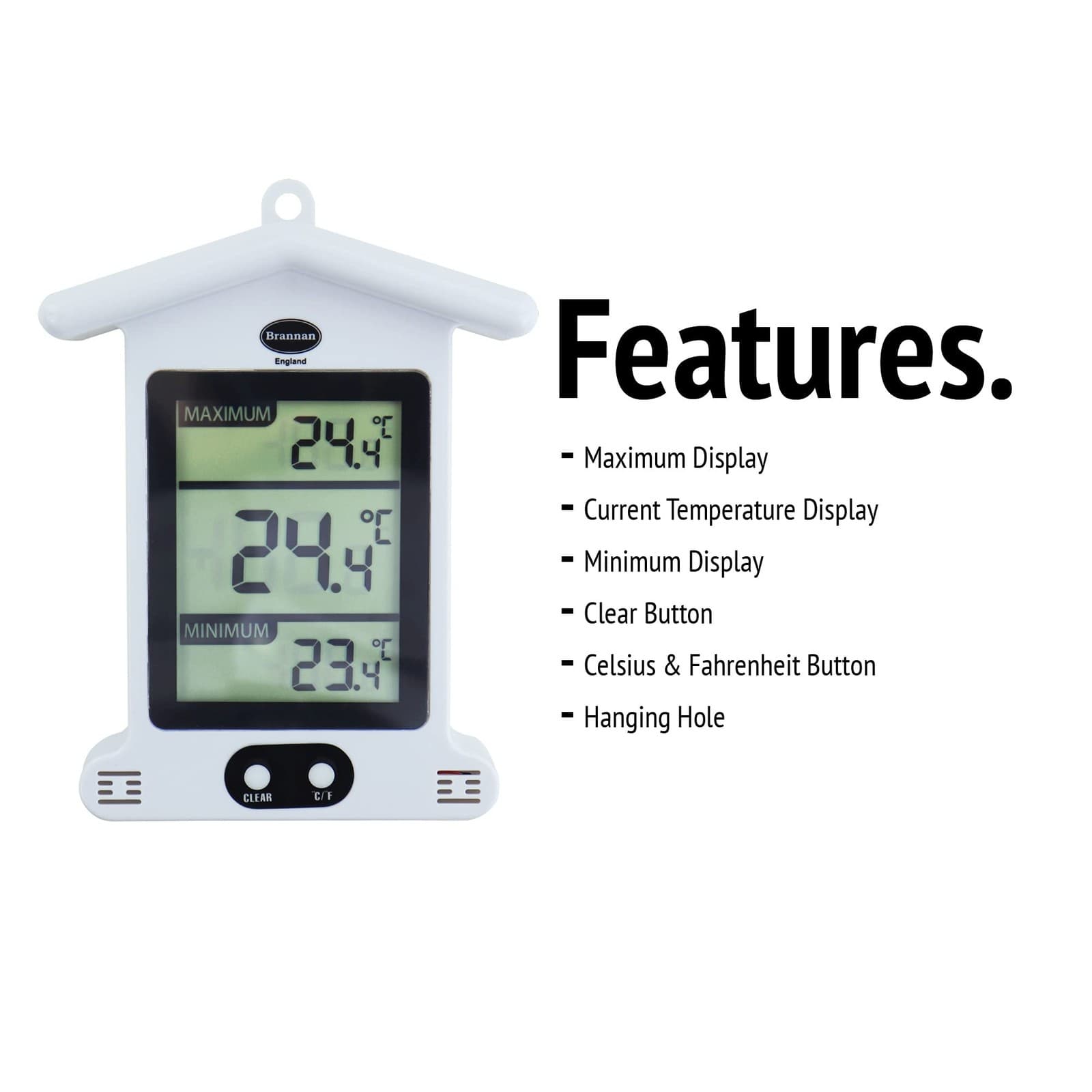Brannan Digital White Greenhouse Thermometer – Stylish Weatherproof Max view 2