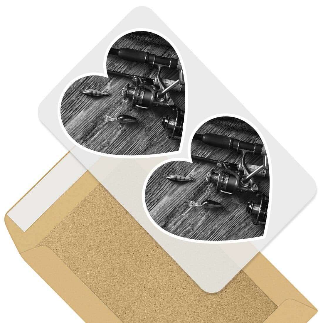 2 x Heart Stickers 10 cm - BW - Fishing Tackle Equipment Fish #36353