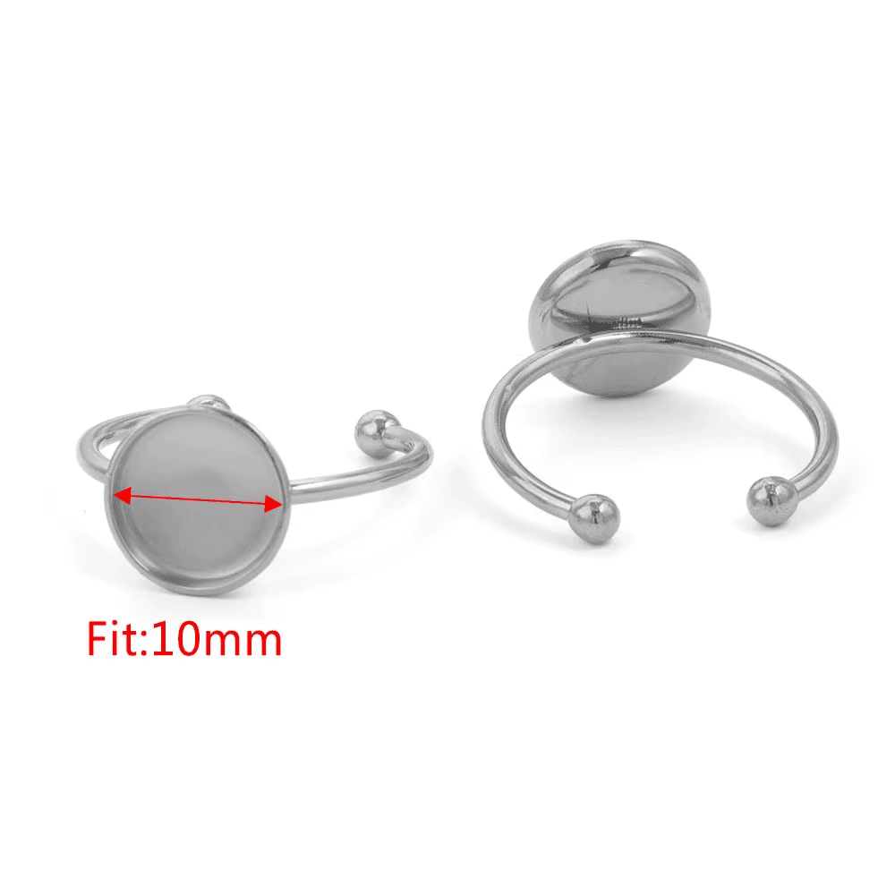 10Pcs Adjustable SS Open Ring Settings Blank Base Bezel Cabochons Rings