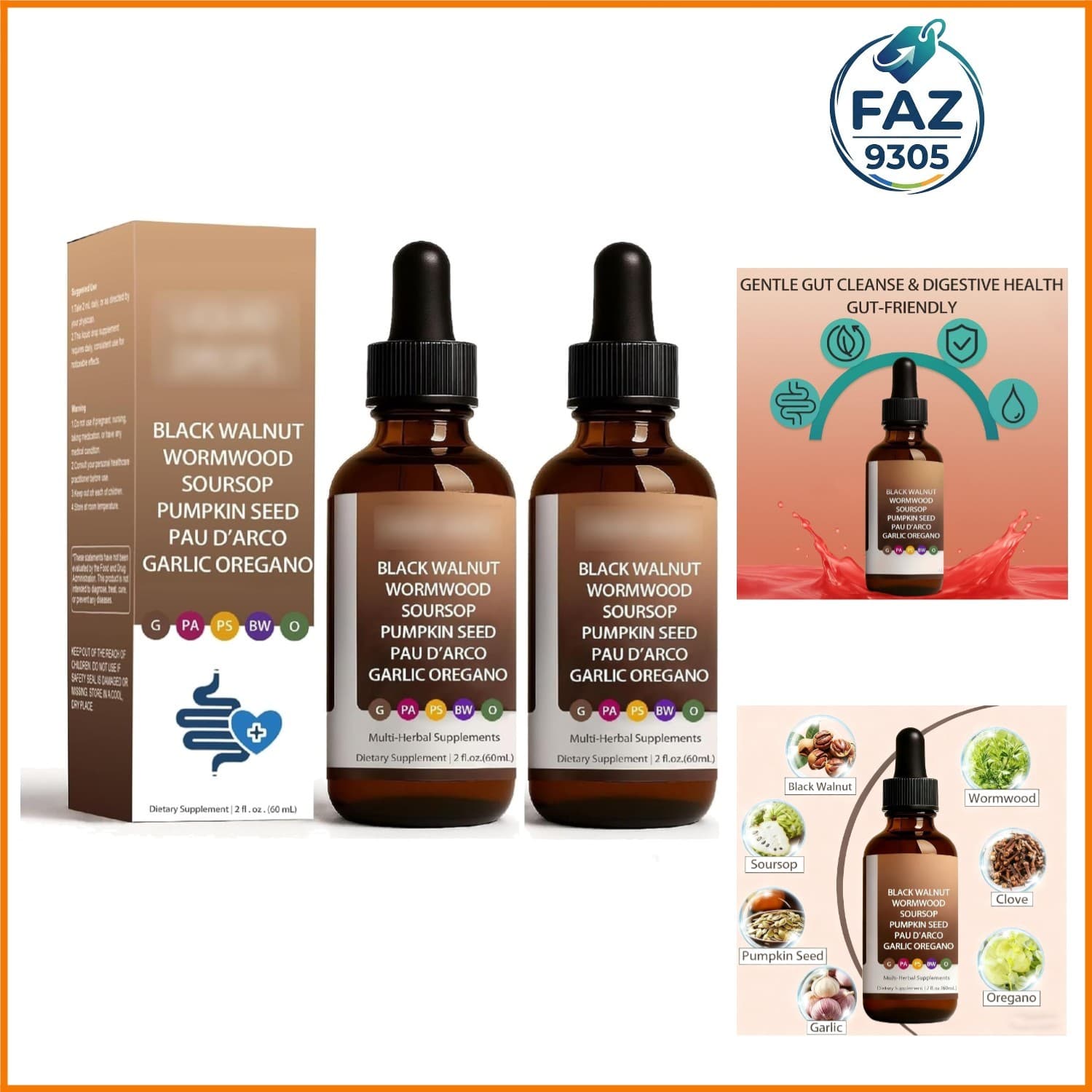 Wormwood Black Walnut Clove Drops | 2 Oz Liquid Gut Cleanse for Digestive Health