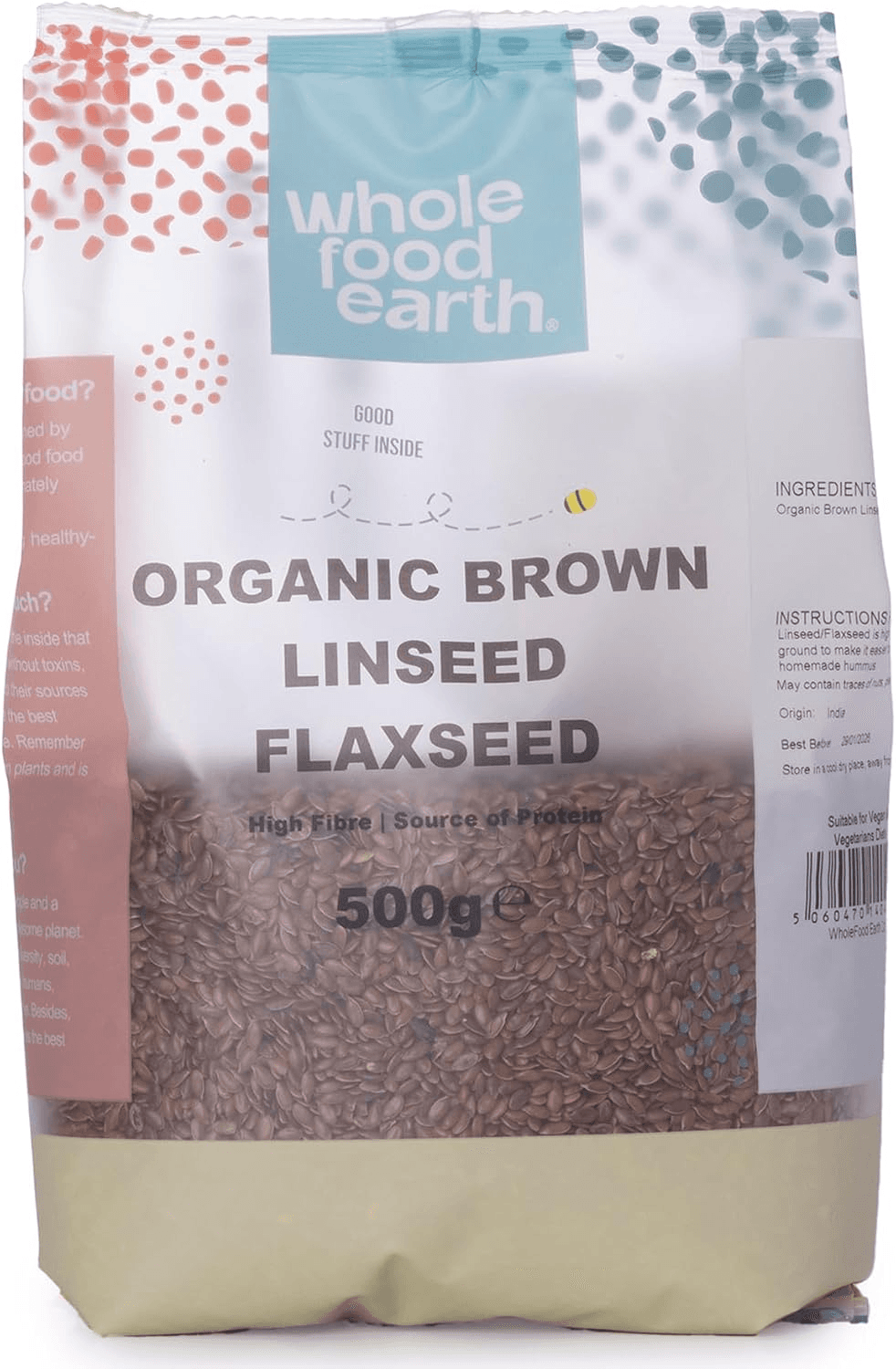 Wholefood Earth Organic Brown Linseed/Flaxseed – 500G | Raw | GMO Free | Vega...