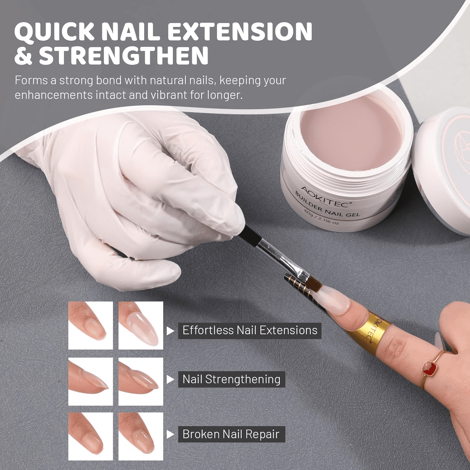 Builders Gel- 60G U V Hard Gel with 100Pcs Nail Forms and Brush for Nails Extensio view 2