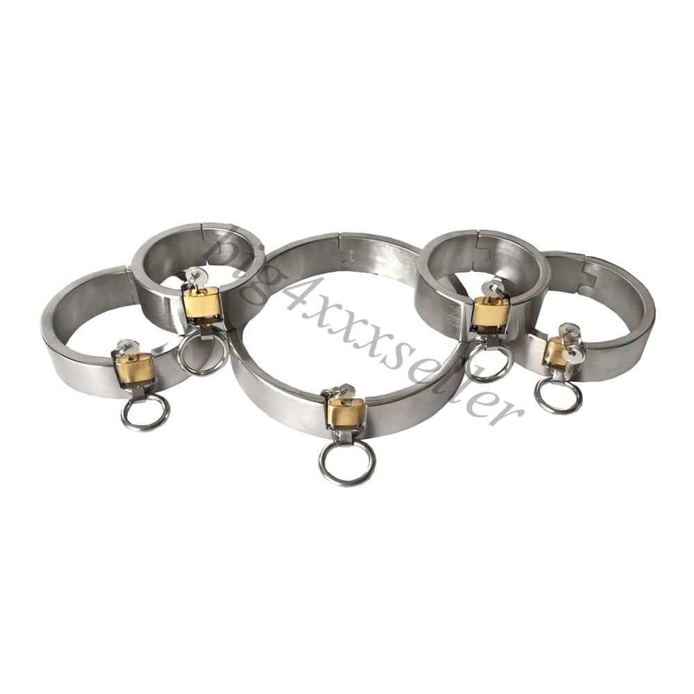 New High Quality 3cm High Stainless Steel Collar Hand+Ankle Cuffs with Padlock