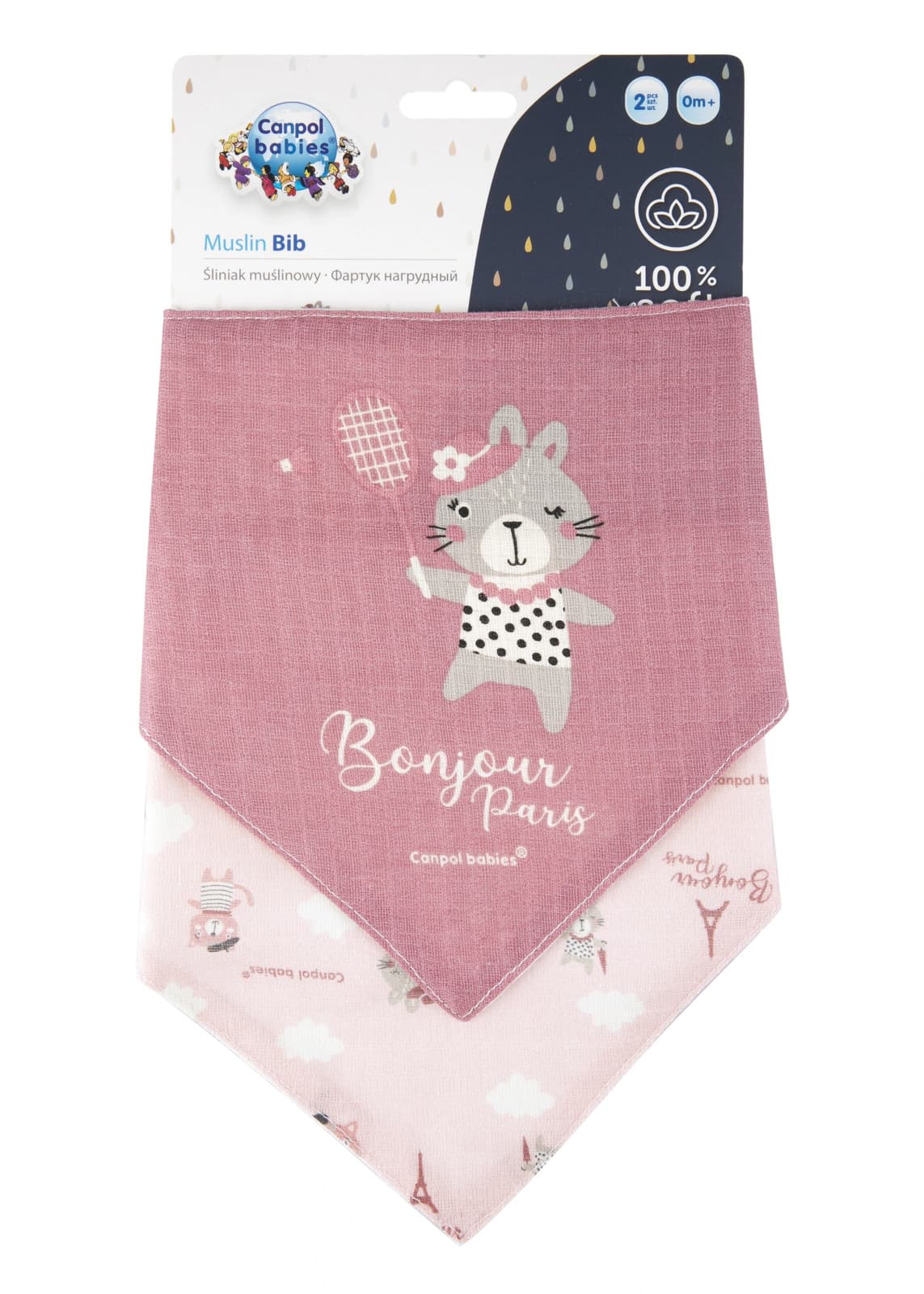 5901691862784 Śliniak Canpol babies materiałowy różowy Bonjour Paris 2 szt. canp
