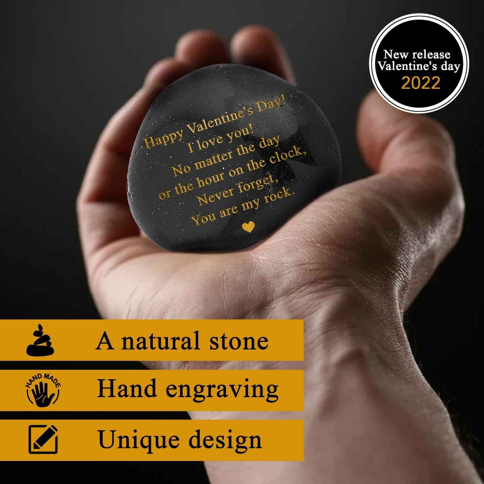 Happy Valentines Day Gift - Black Polished You are My 5cm x 7cm x 3cm, view 2