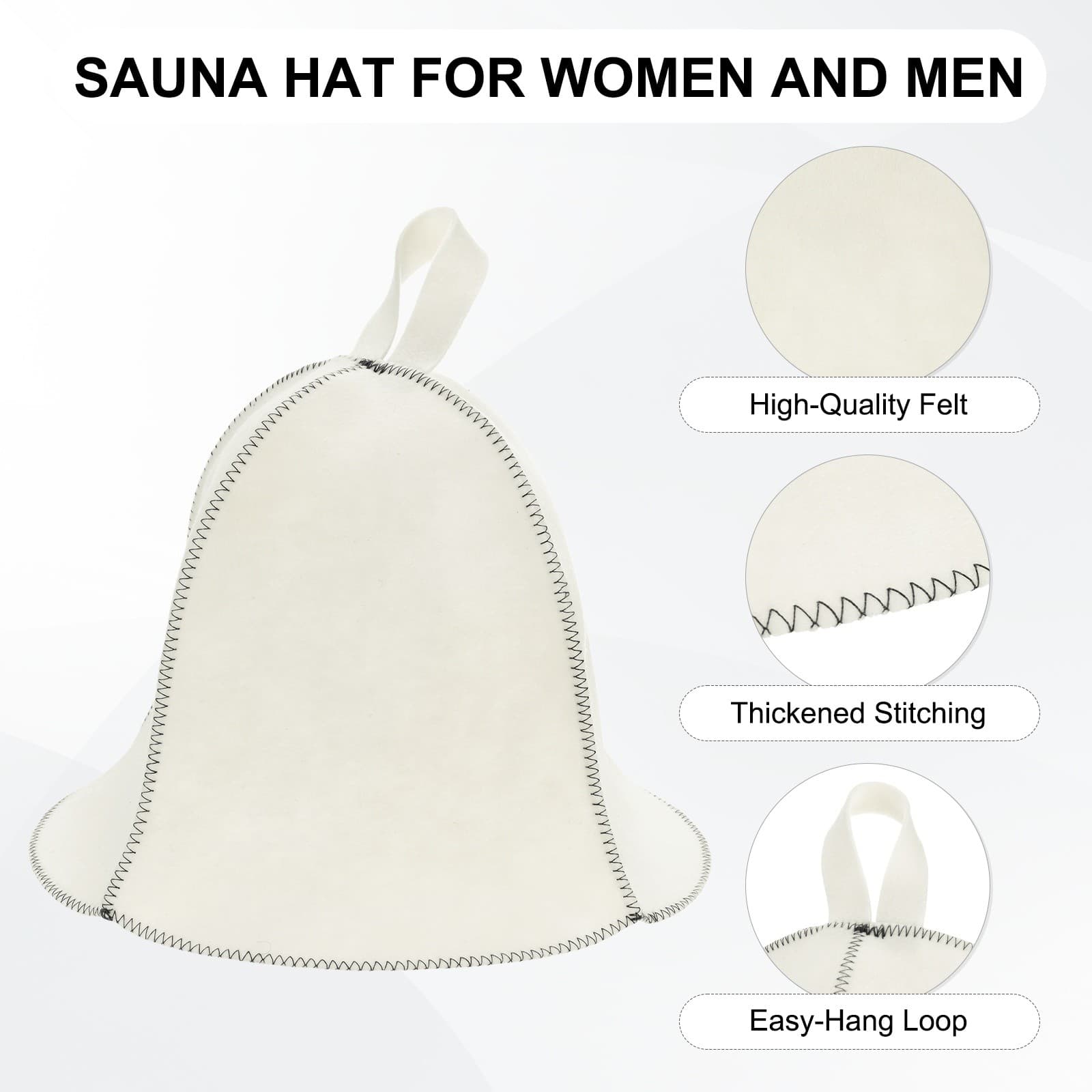2-Pack Sauna Hat for Women and Men| Felt Sauna Cap Soft [White| Stitching] view 2