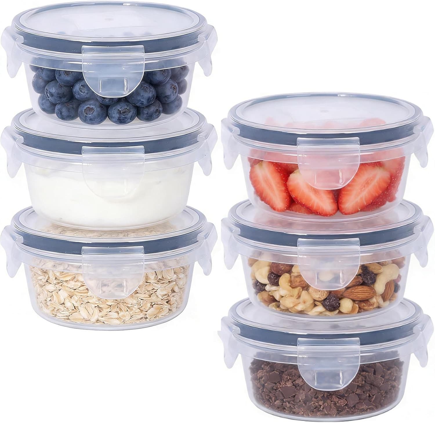 6 Pack 300ml Round Airtight Food Containers with Lids | Reusable Plastic Snack