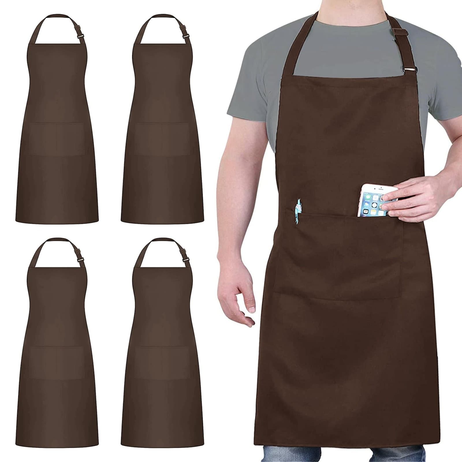 atopo 4 Packs Chef Apron| Waterproof Catering Apron with 2 80 cm x 70| Coffee