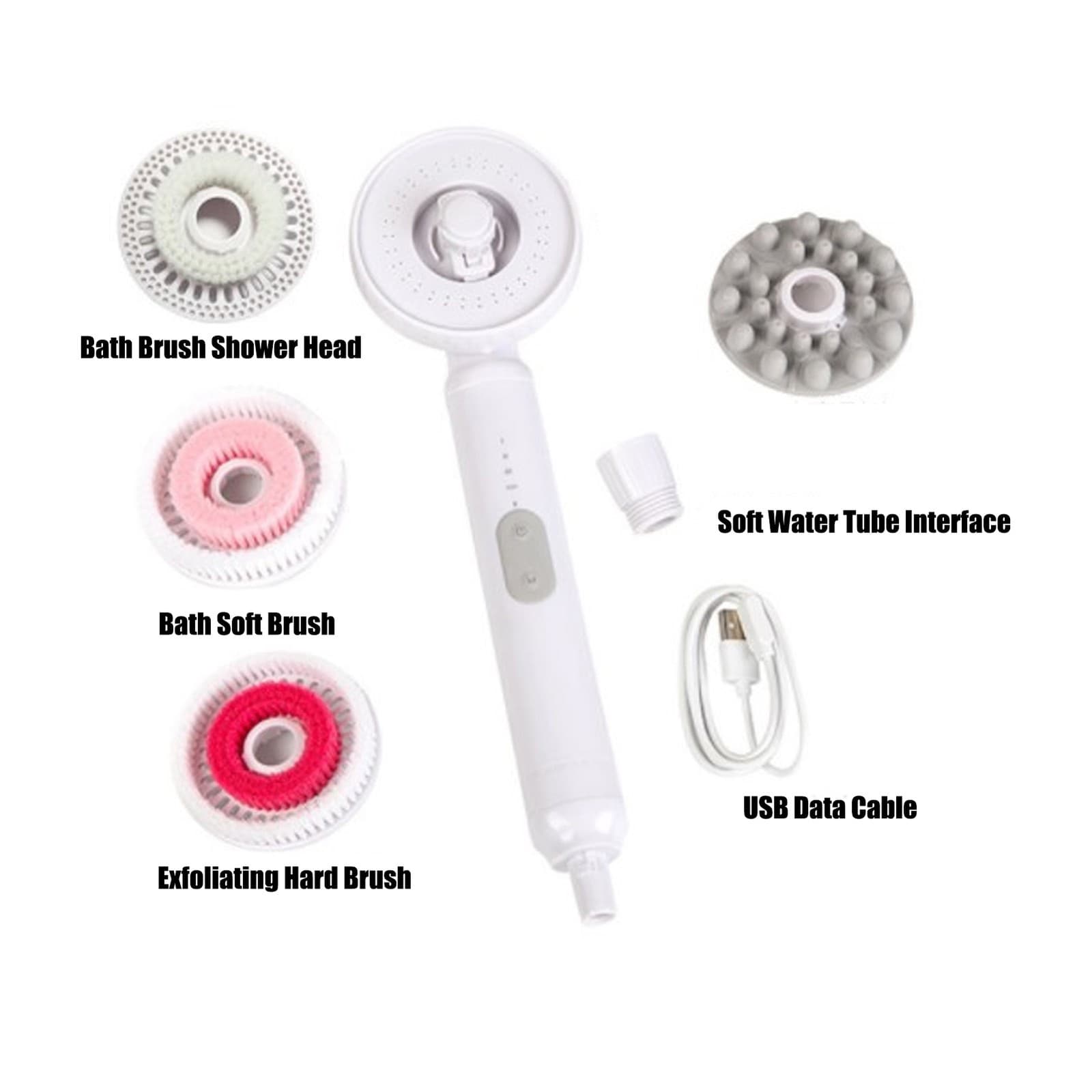 3 In 1 Electric Shower Head IPX7 Waterproof 4 Gears Skin Massage Exfoliating UK