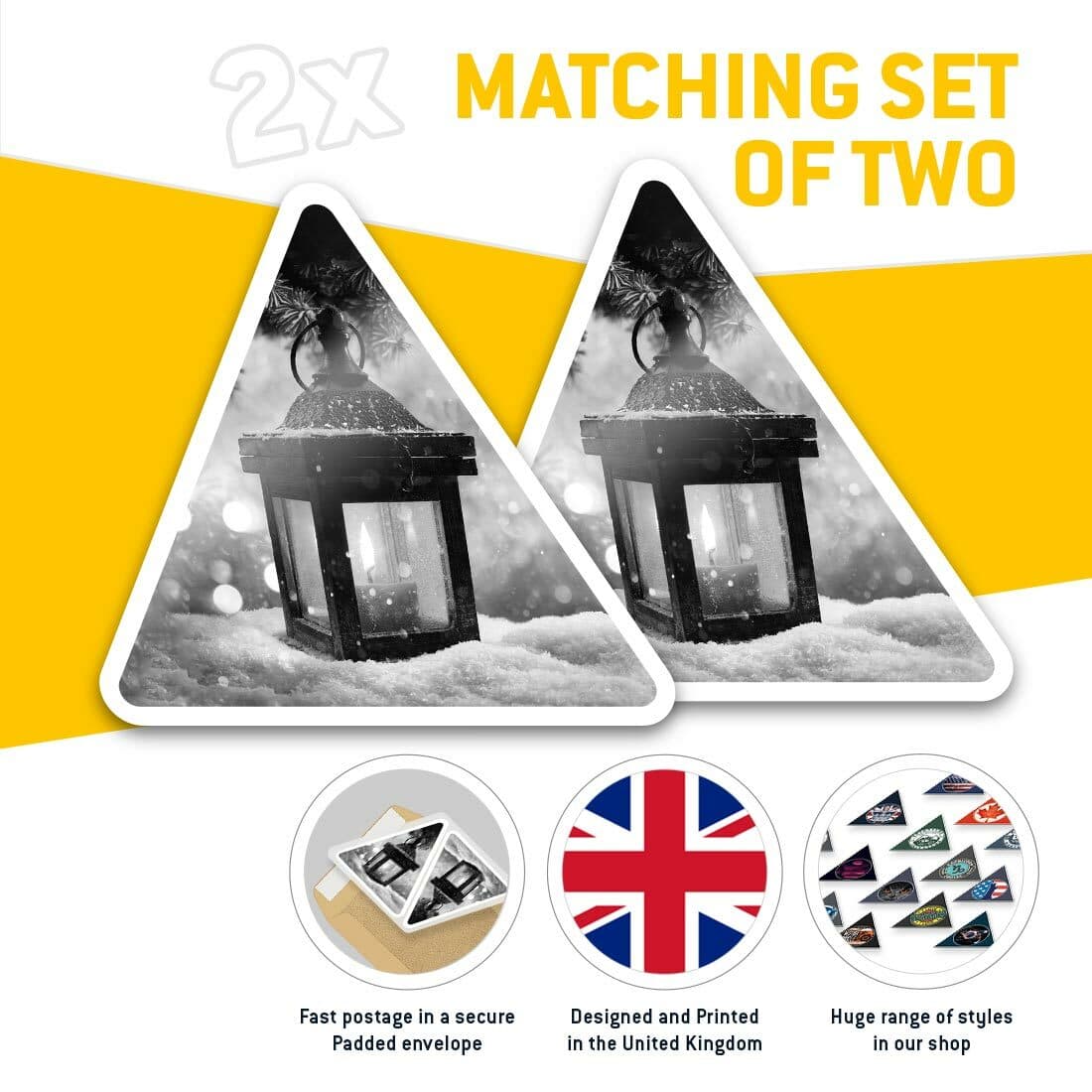 2 x Triangle Stickers  7.5cm - BW - Festive Lantern Traditional Christmas  #3791 view 2