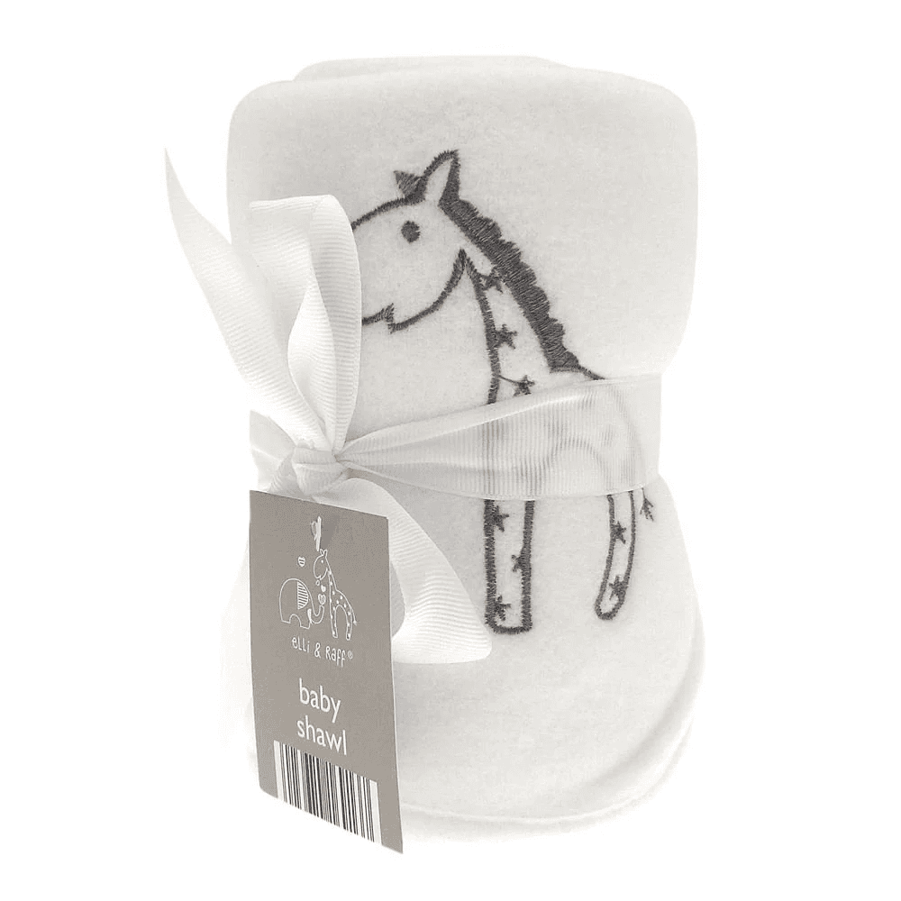 Elli and Raff Embroidered Soft Baby Shawl Blanket - White (83cm x 102cm)