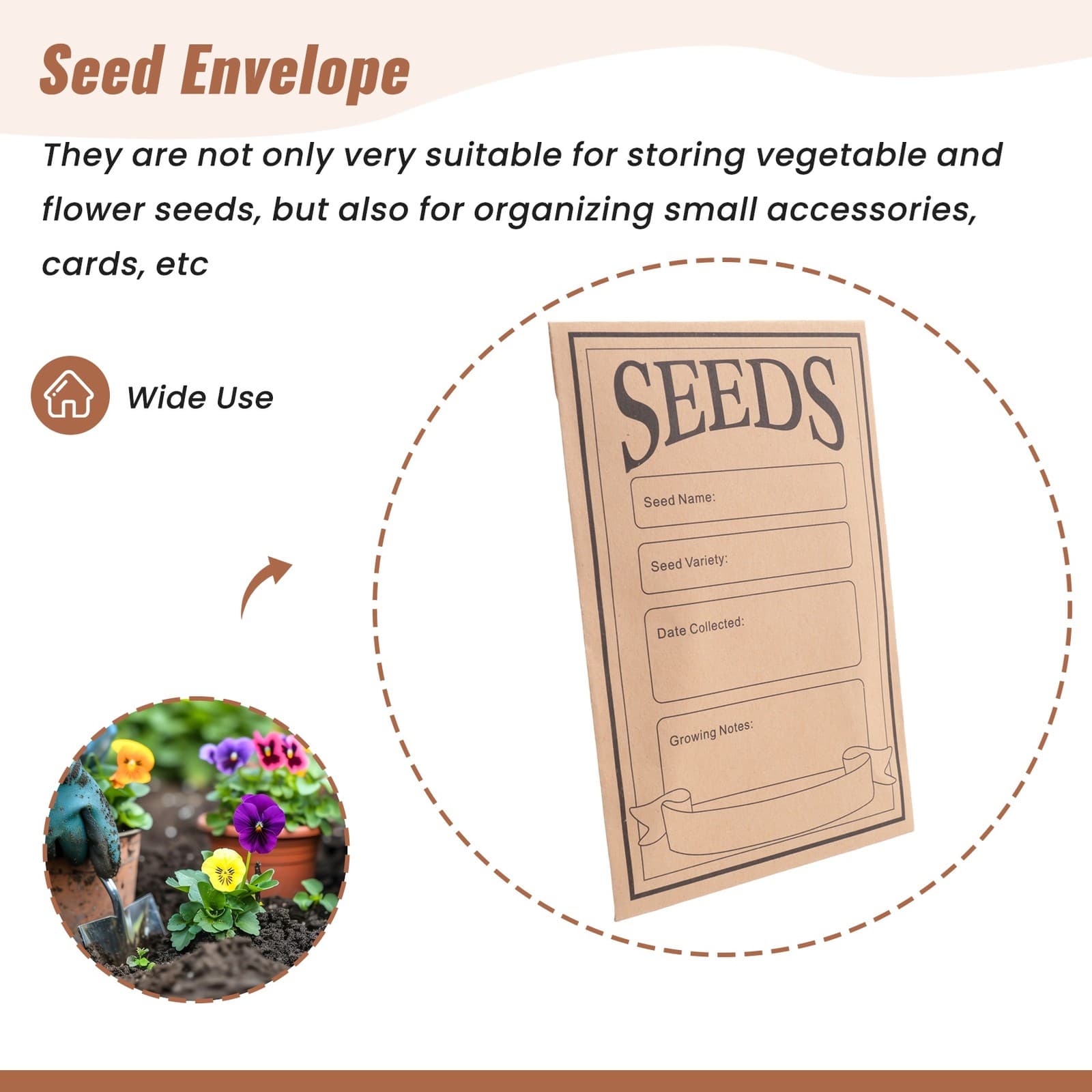 100PCS Seed Packets Envelopes: Self Sealing  Small Seed Envelopes for2686 view 2