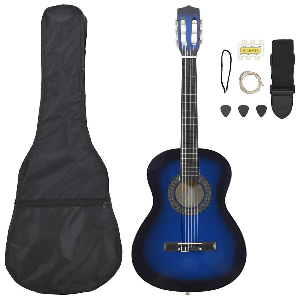 Classical Guitar Blue 3/4 36\" Basswood Beginner Set with Gig Bag and Picks Strings